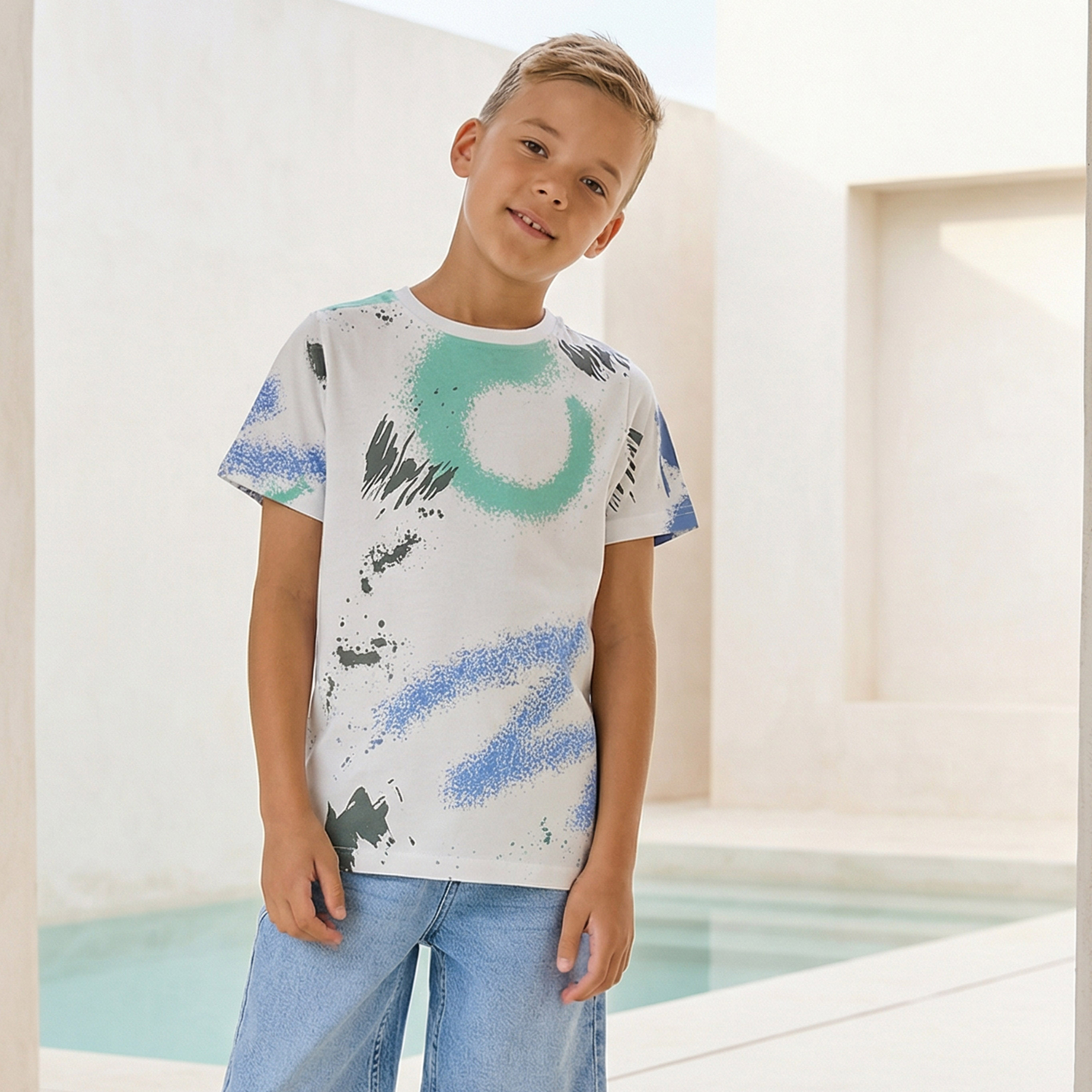 Juniors Crew Neck Short Sleeves T-shirt with Abstract Print-boys-clothing-tshirtsandpolos-image-1