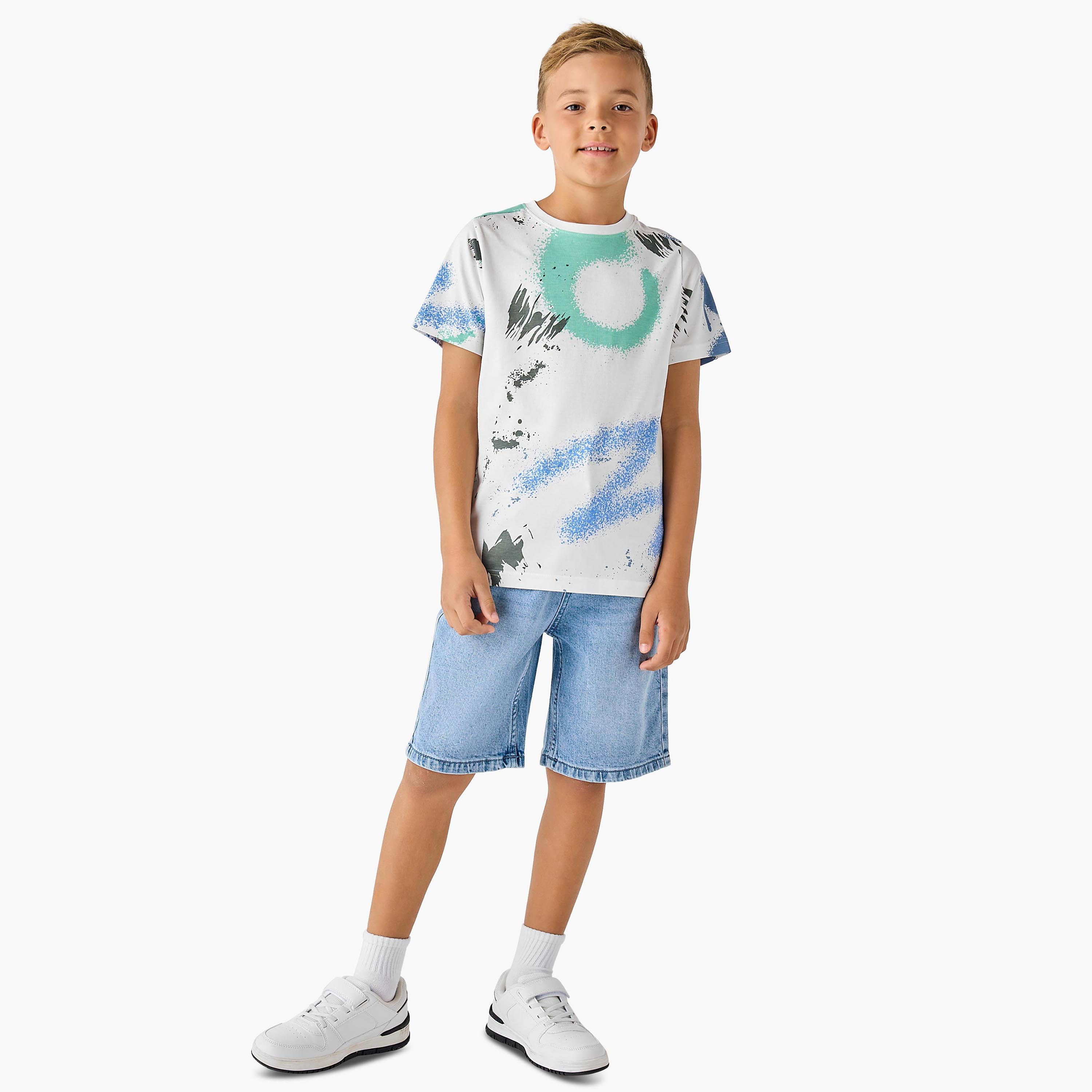 Juniors Crew Neck Short Sleeves T-shirt with Abstract Print-boys-clothing-tshirtsandpolos-image-2