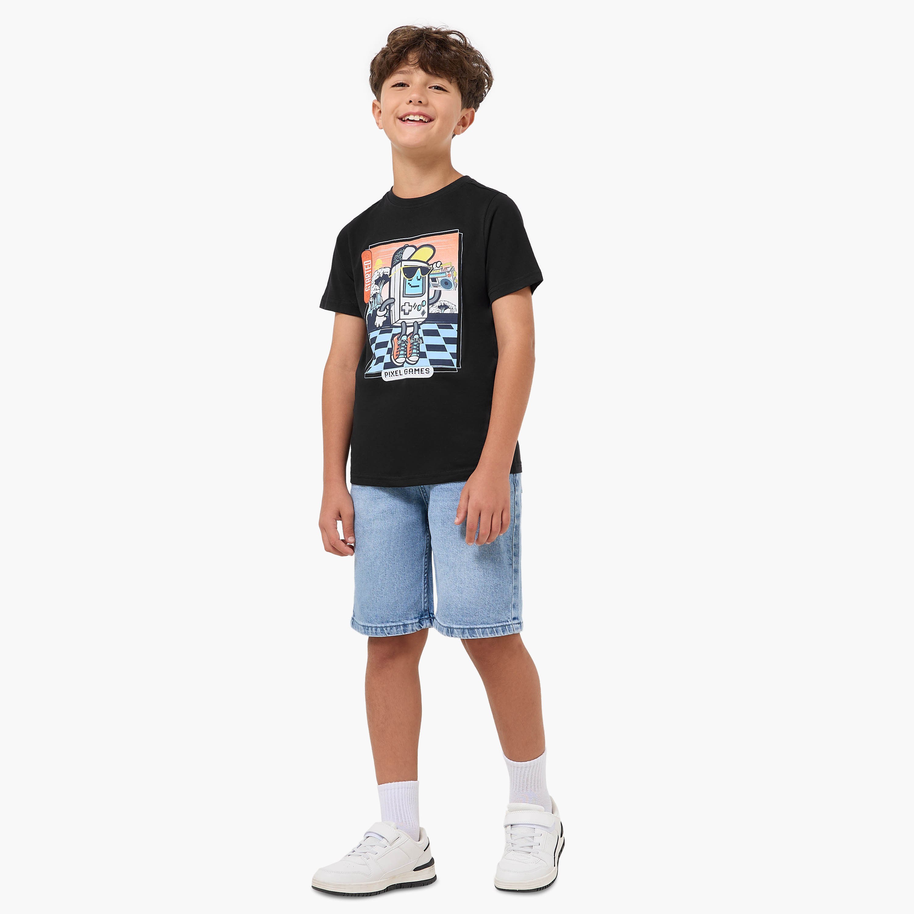Juniors Crew Neck Short Sleeves T-shirt with Pixel Games Print-promo_babyshop_Buy2for30_KSA130526-image-2