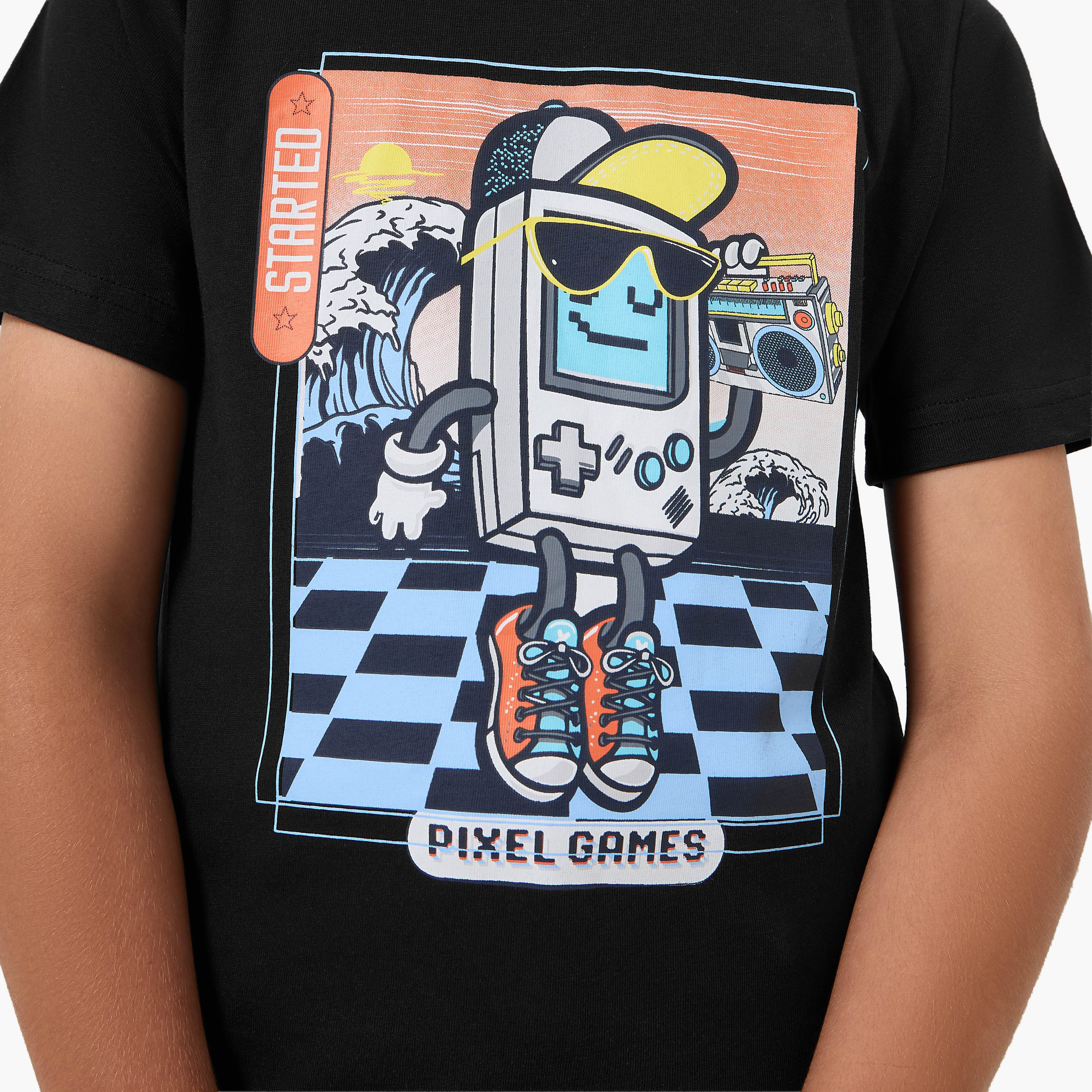 Juniors Crew Neck Short Sleeves T-shirt with Pixel Games Print-promo_babyshop_Buy2for30_KSA130526-image-5