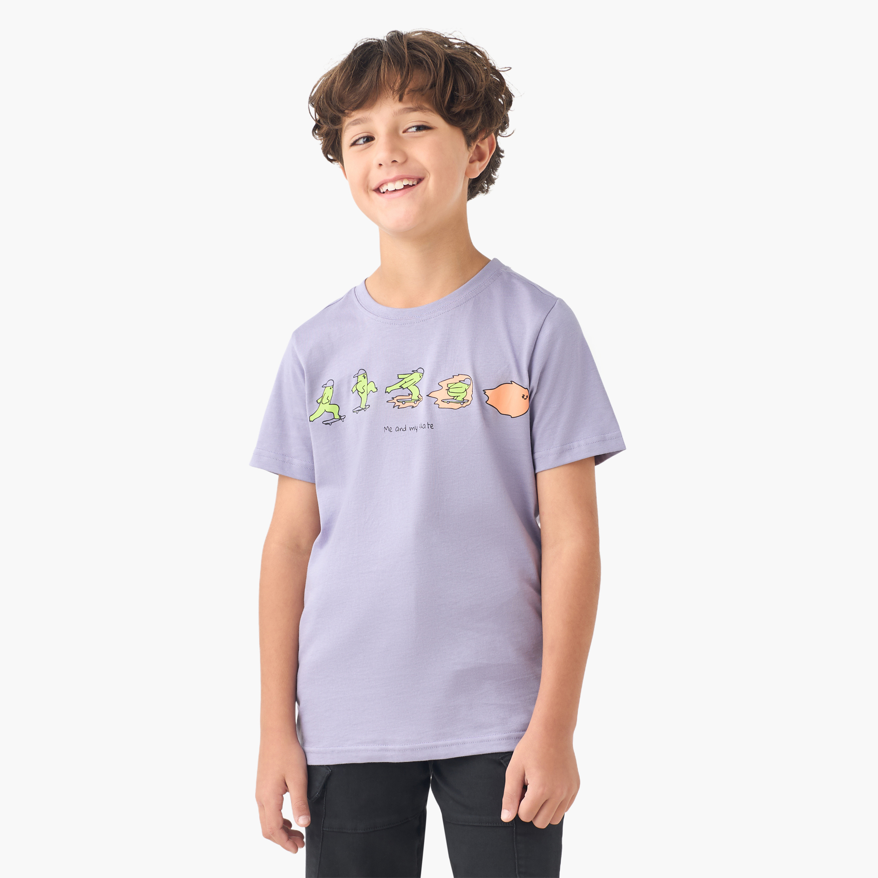 Juniors Crew Neck Short Sleeves T-shirt with Graphic Print-promo_babyshop_Buy2for30_KSA130526-image-1