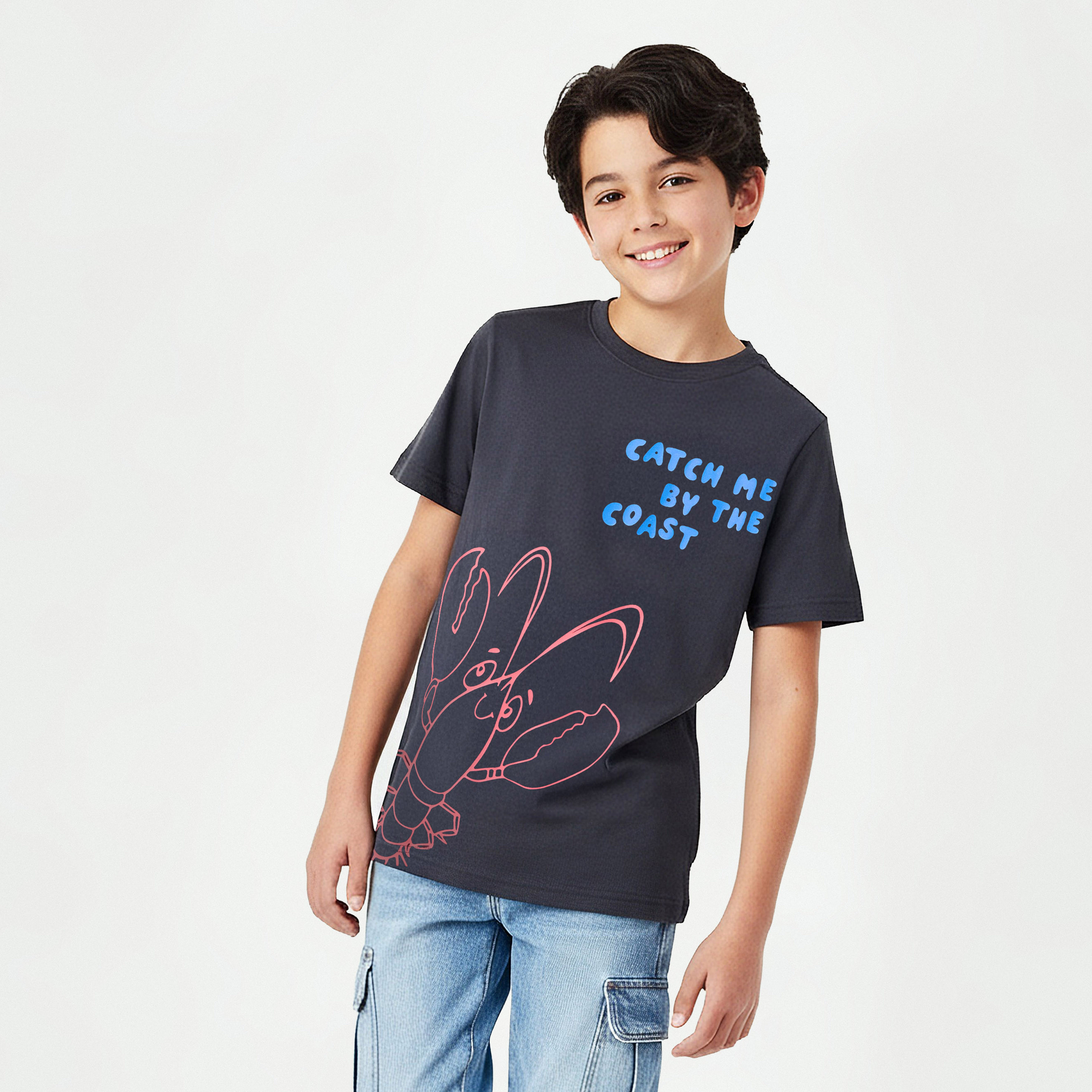 Juniors Crew Neck Short Sleeves T-shirt with Graphic Print-promo_babyshop_Buy2for30_KSA130526-image-1