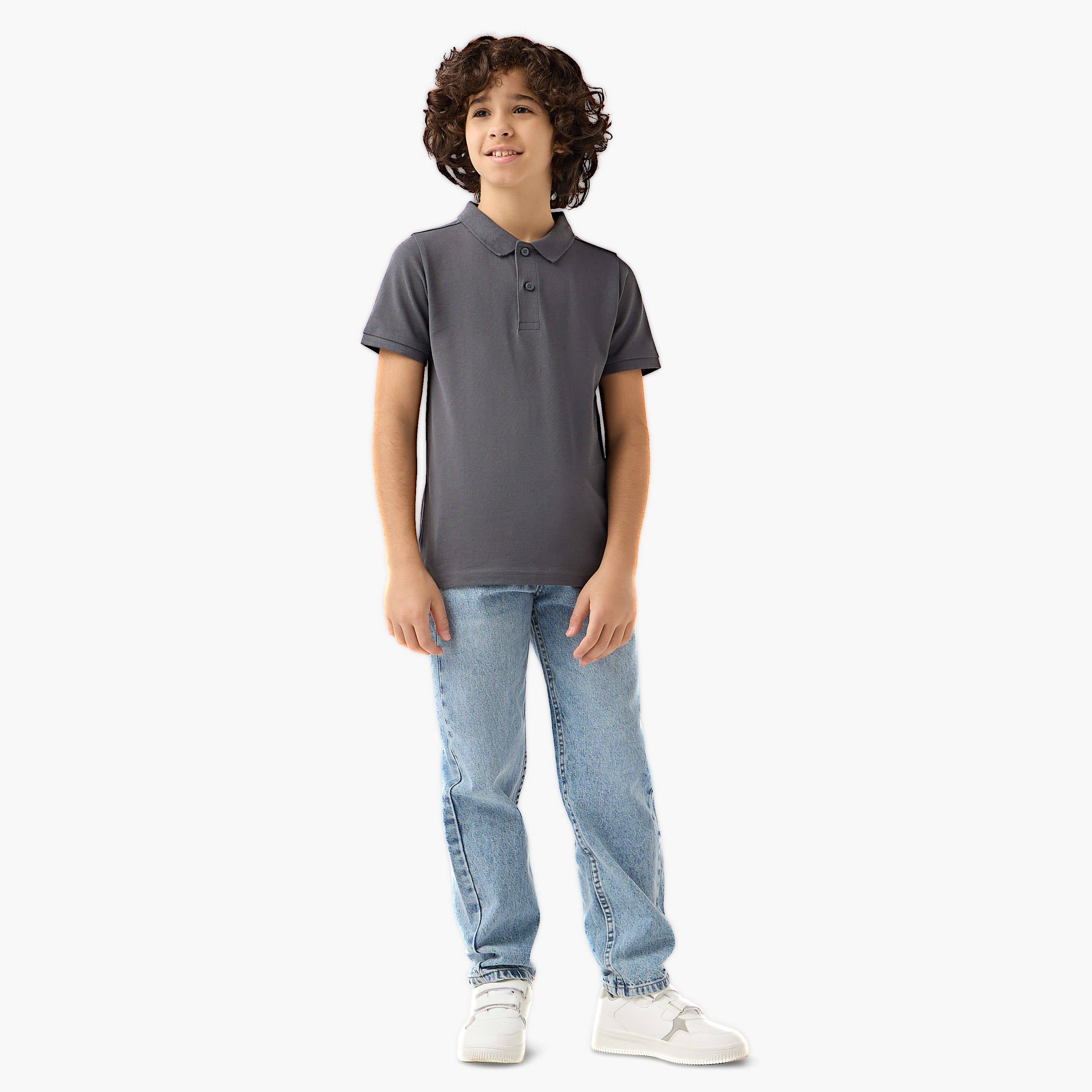 Juniors Collared Short Sleeves Polo T-shirt with Button Placket-boys-clothing-tshirtsandpolos-image-2