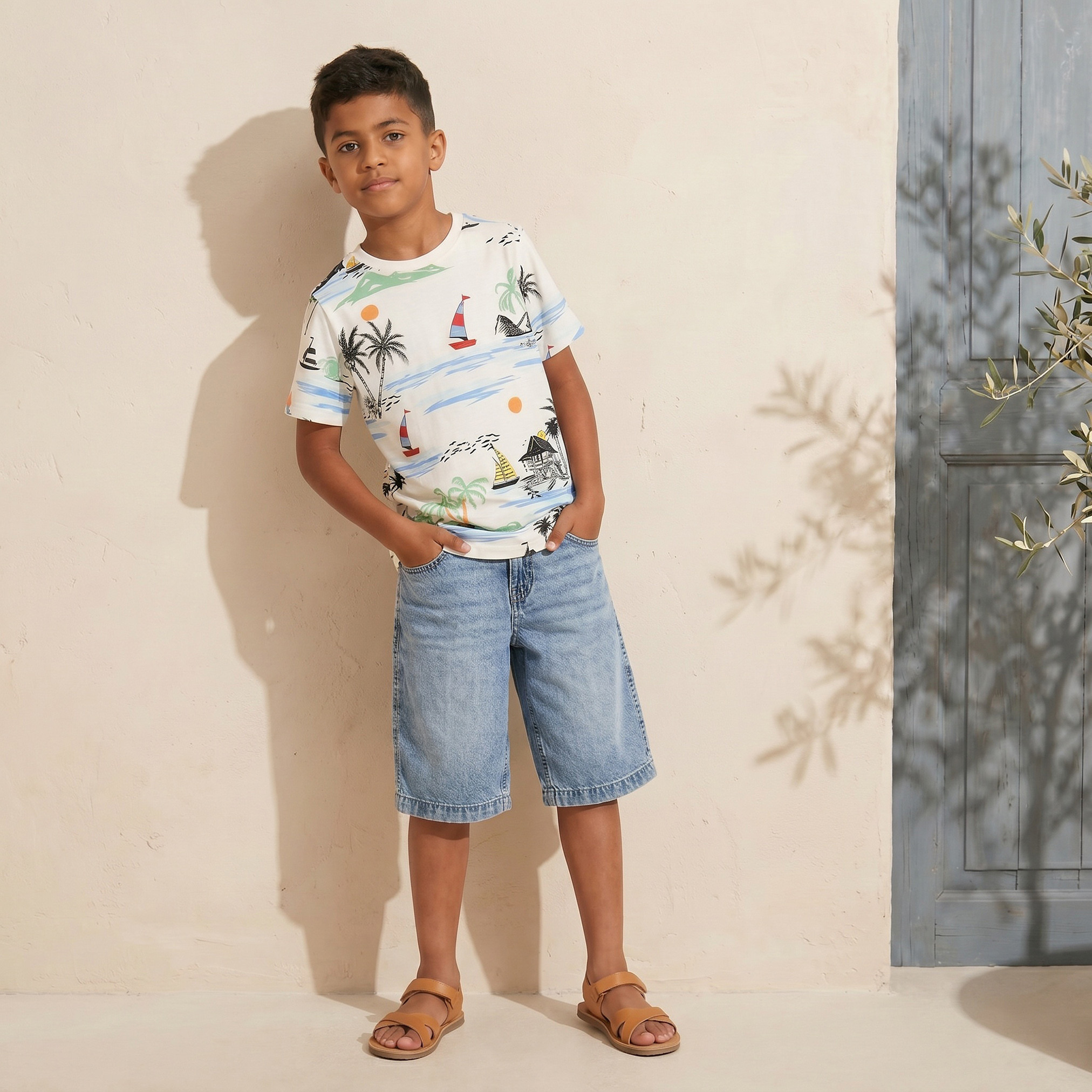 Juniors Crew Neck Short Sleeves T-shirt with Tropical Print-boys-clothing-tshirtsandpolos-image-2
