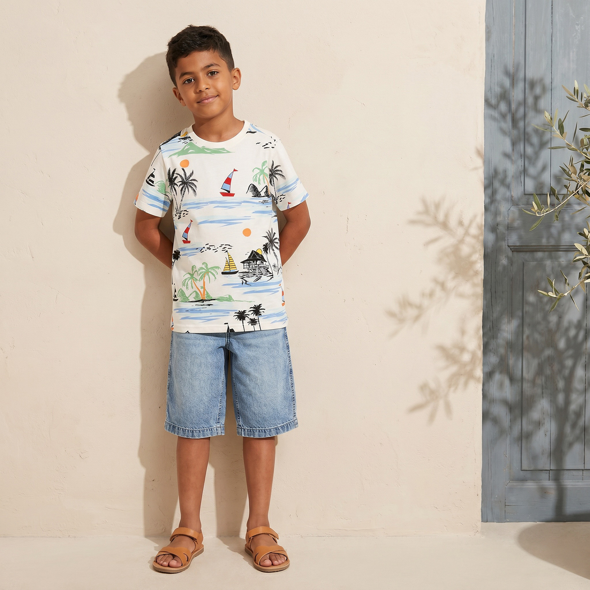 Juniors Crew Neck Short Sleeves T-shirt with Tropical Print-boys-clothing-tshirtsandpolos-image-5