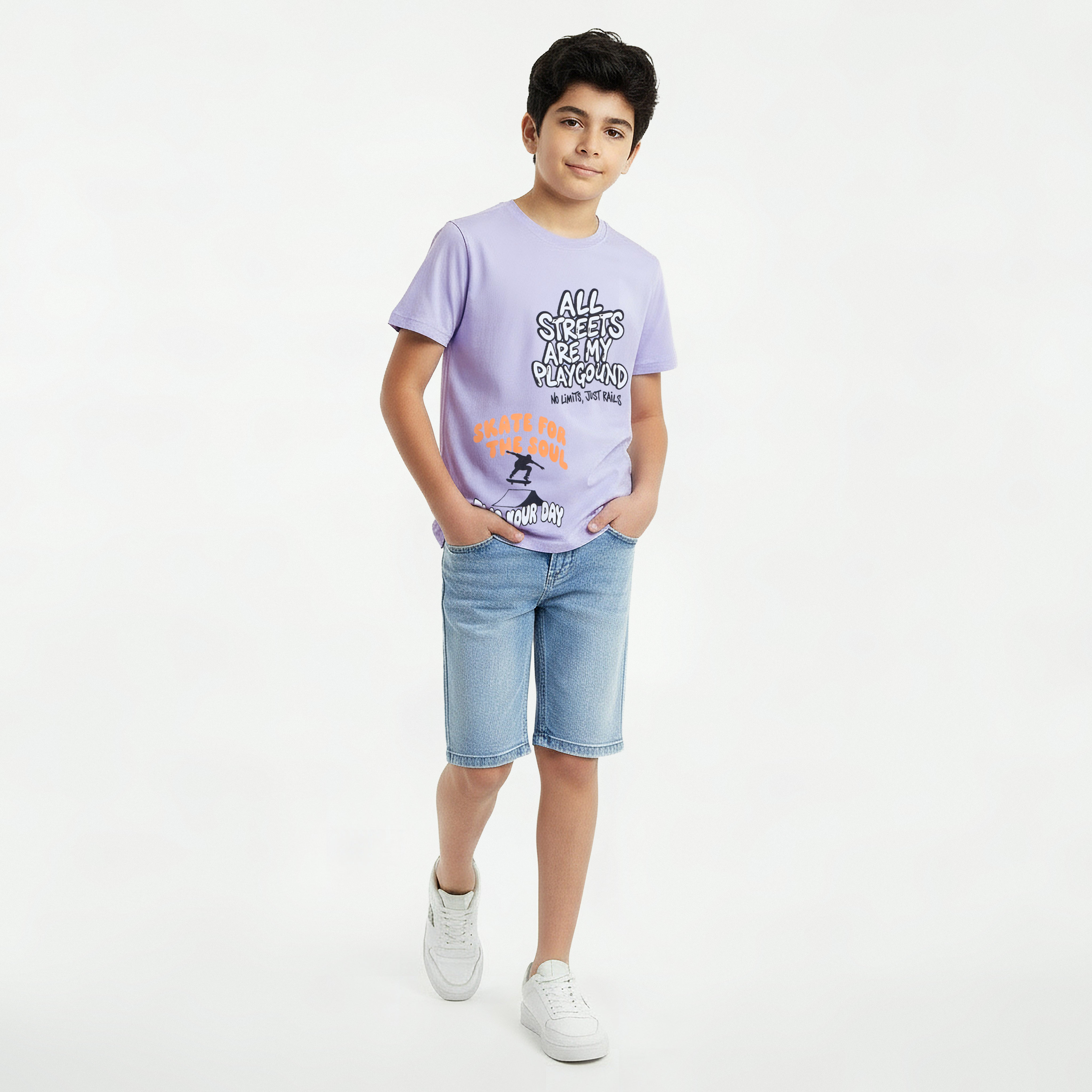 Juniors Crew Neck Short Sleeve T-shirt with Slogan Print-promo_babyshop_Buy2for30_KSA130526-image-2