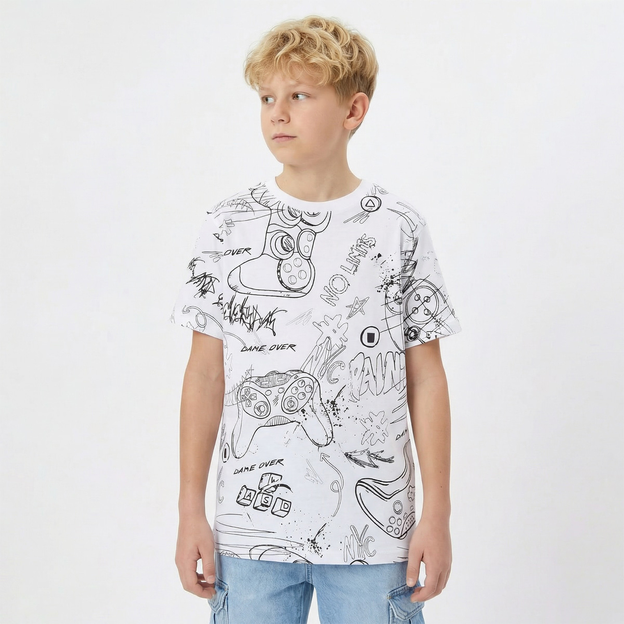 Juniors Crew Neck Short Sleeves T-shirt with Game Print-boys-clothing-tshirtsandpolos-image-1