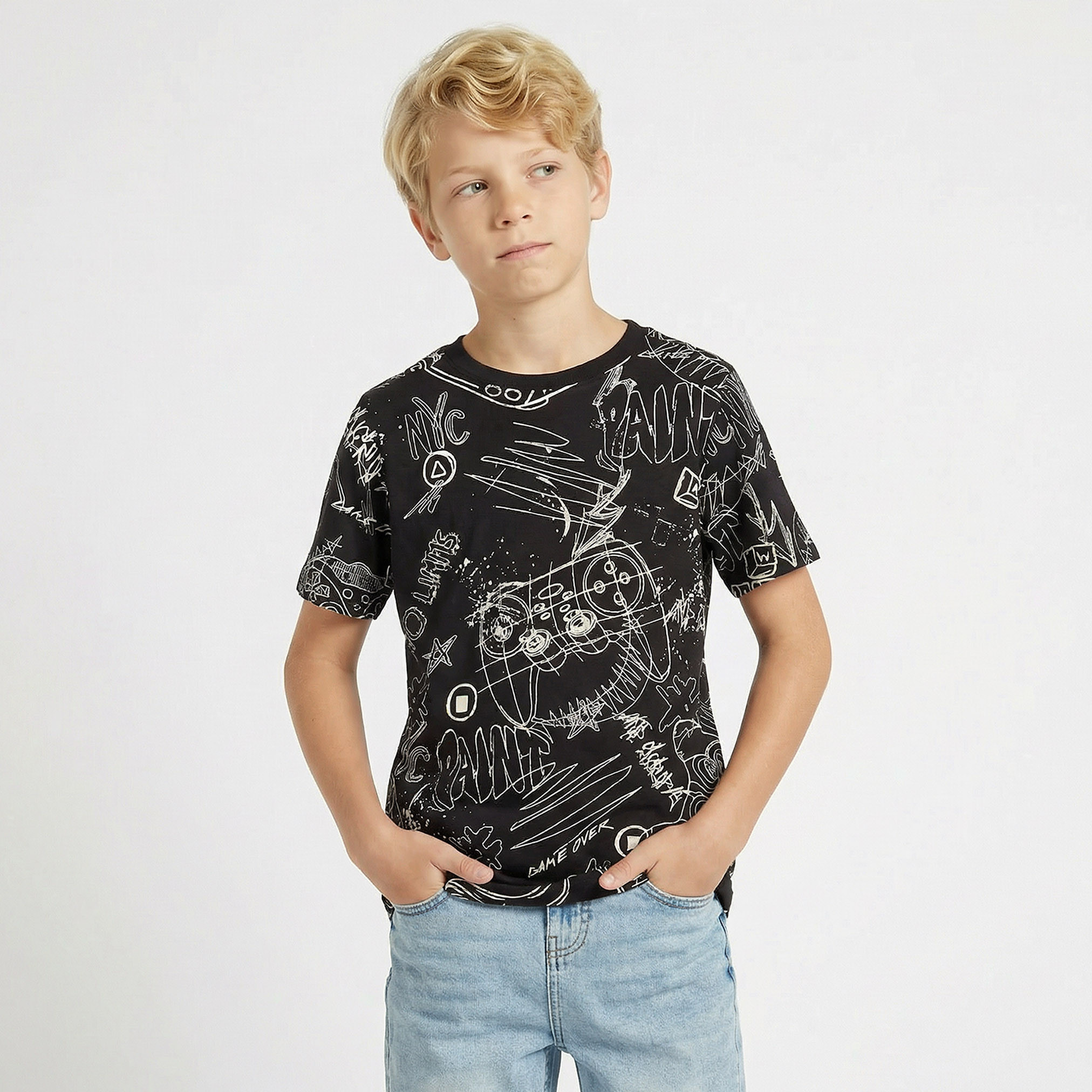 Juniors Crew Neck Short Sleeves T-shirt with Graphic Print-boys-clothing-tshirtsandpolos-image-1