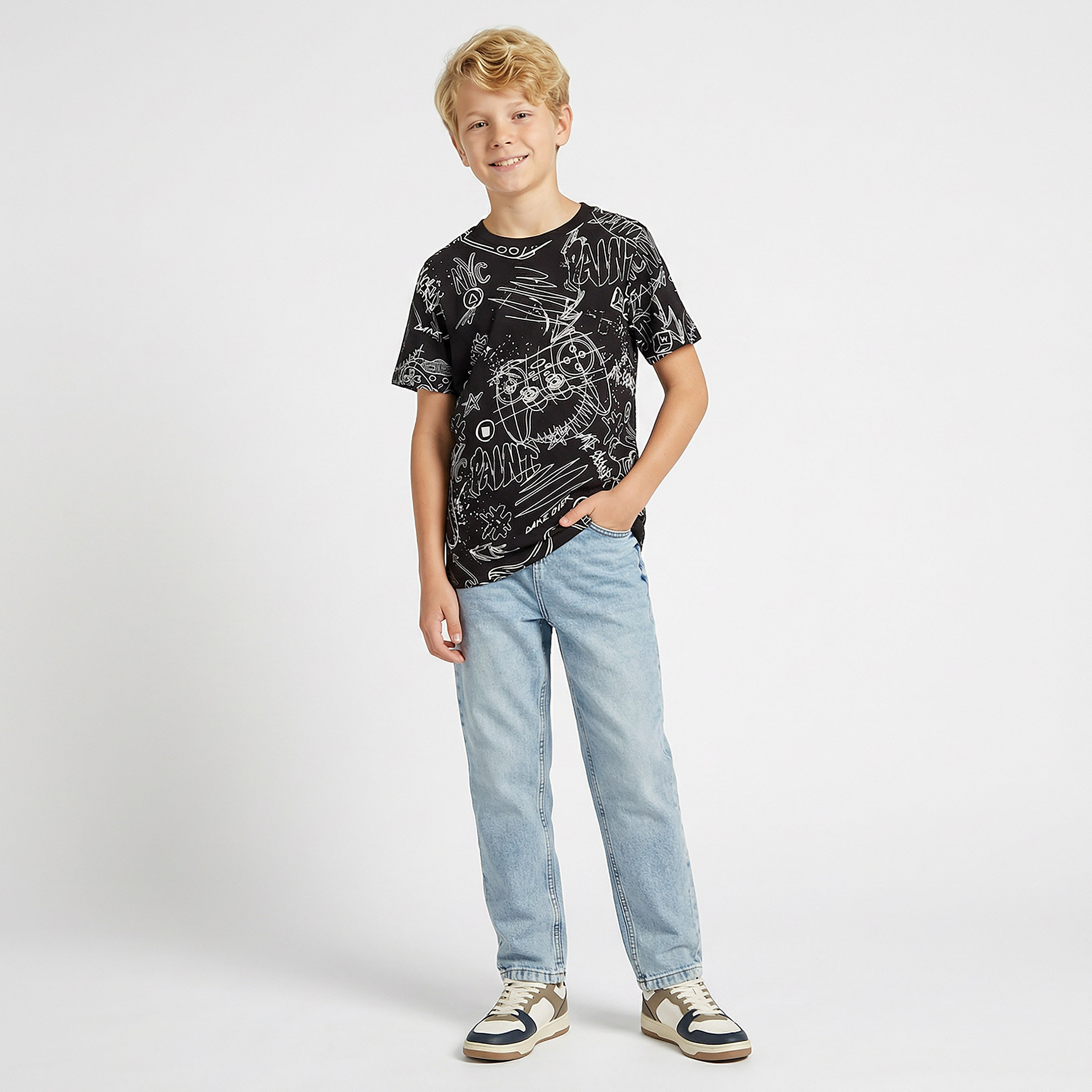 Juniors Crew Neck Short Sleeves T-shirt with Graphic Print-boys-clothing-tshirtsandpolos-image-2