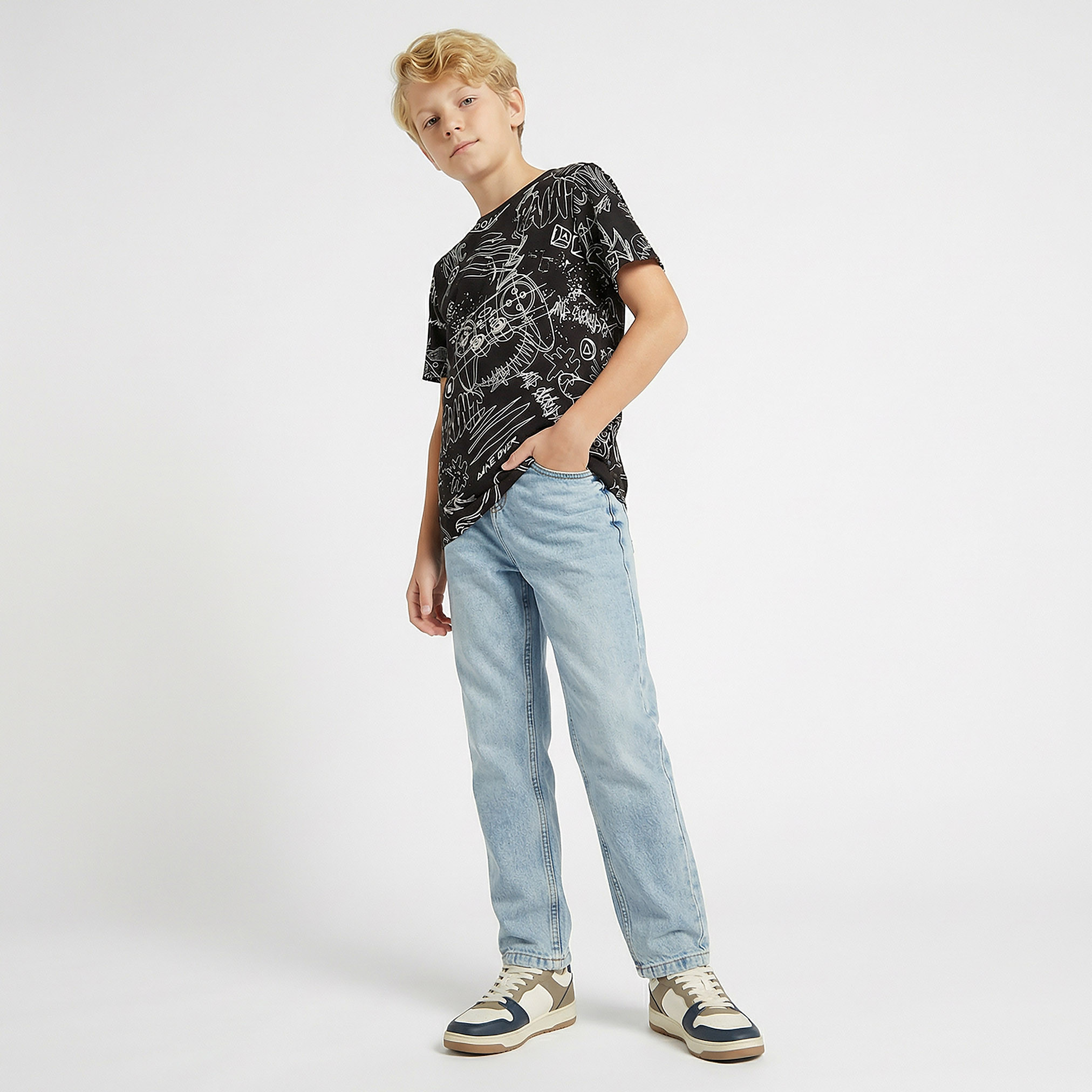 Juniors Crew Neck Short Sleeves T-shirt with Graphic Print-boys-clothing-tshirtsandpolos-image-5