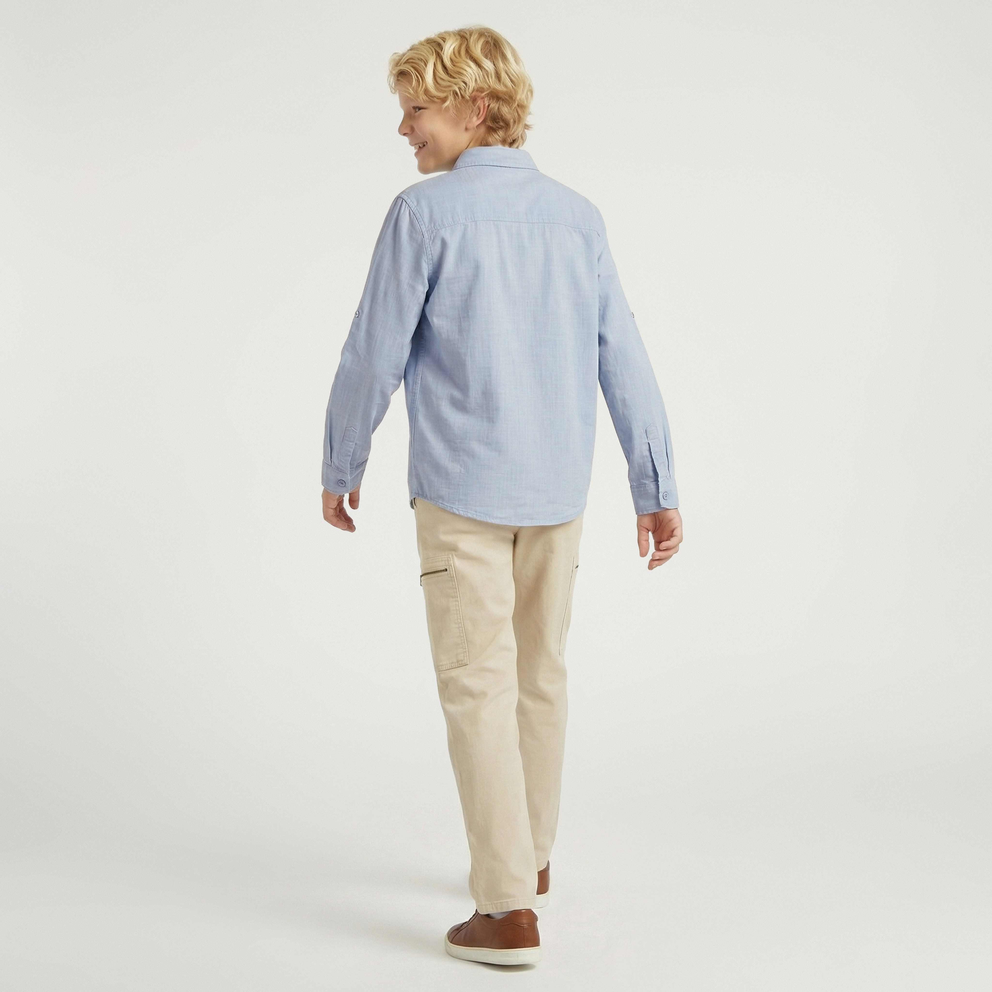 Juniors Long Sleeve Shirt with Solid Design-boys-clothing-shirts-image-3