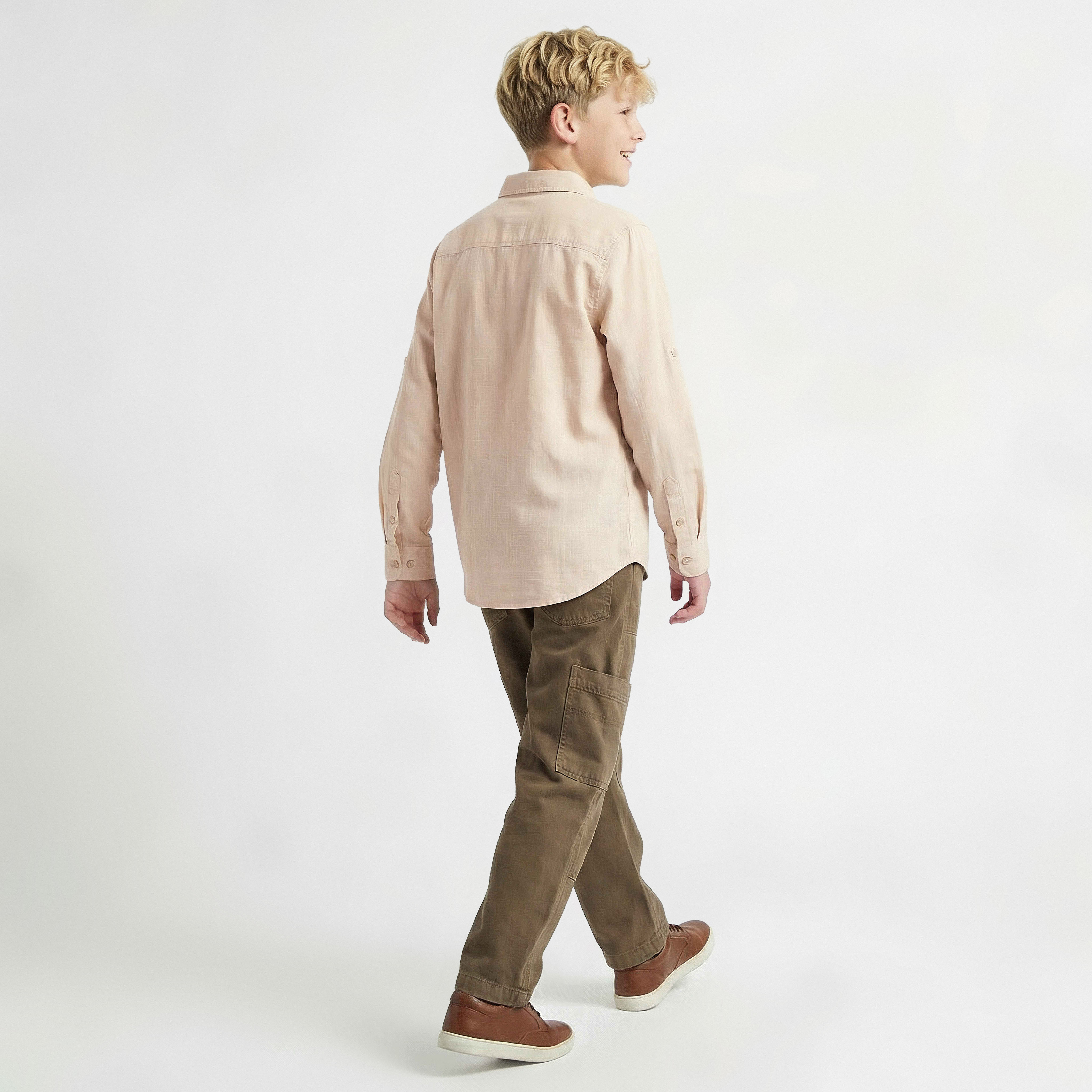 Juniors Long Sleeve Shirt with Solid Design-boys-clothing-shirts-image-3