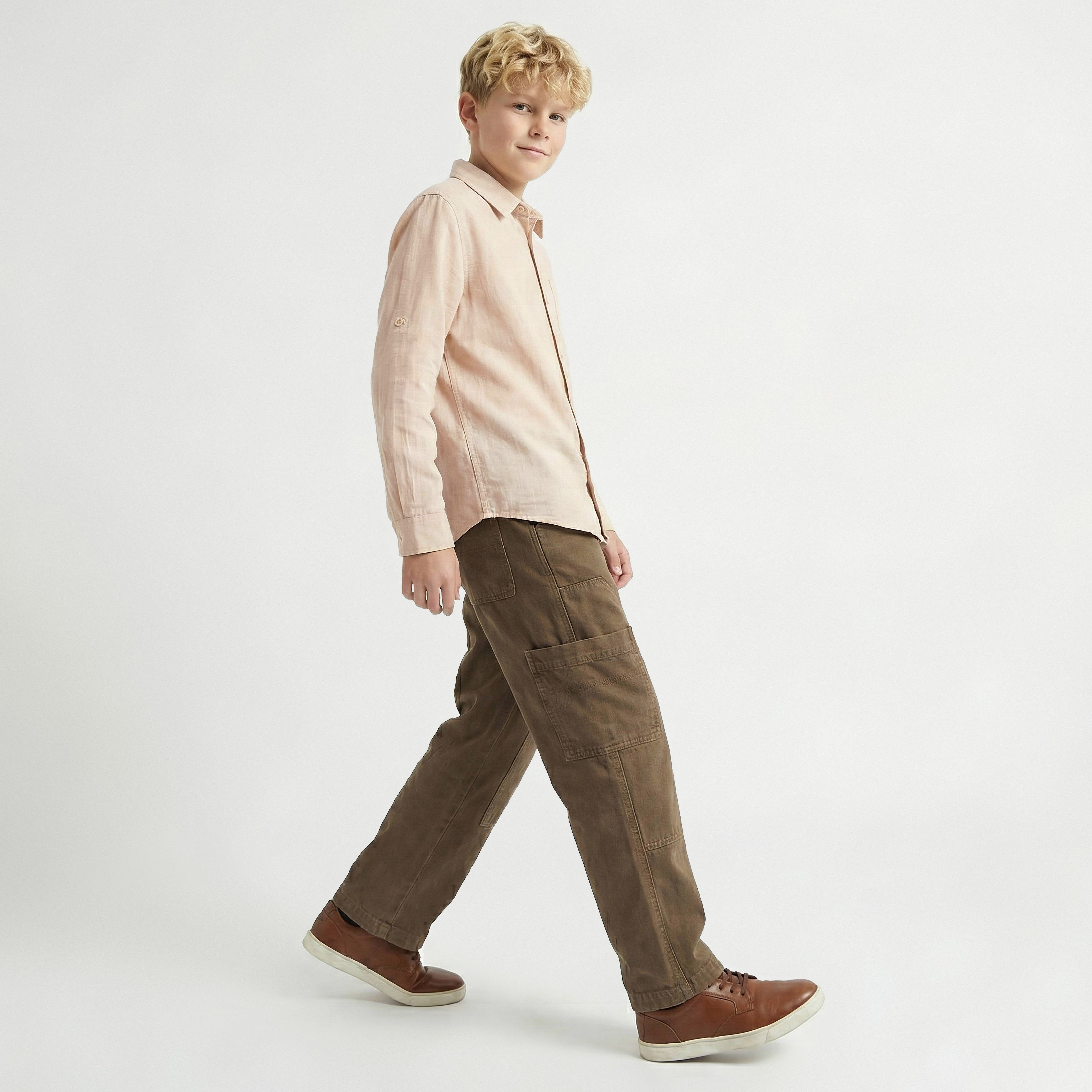 Juniors Long Sleeve Shirt with Solid Design-boys-clothing-shirts-image-5