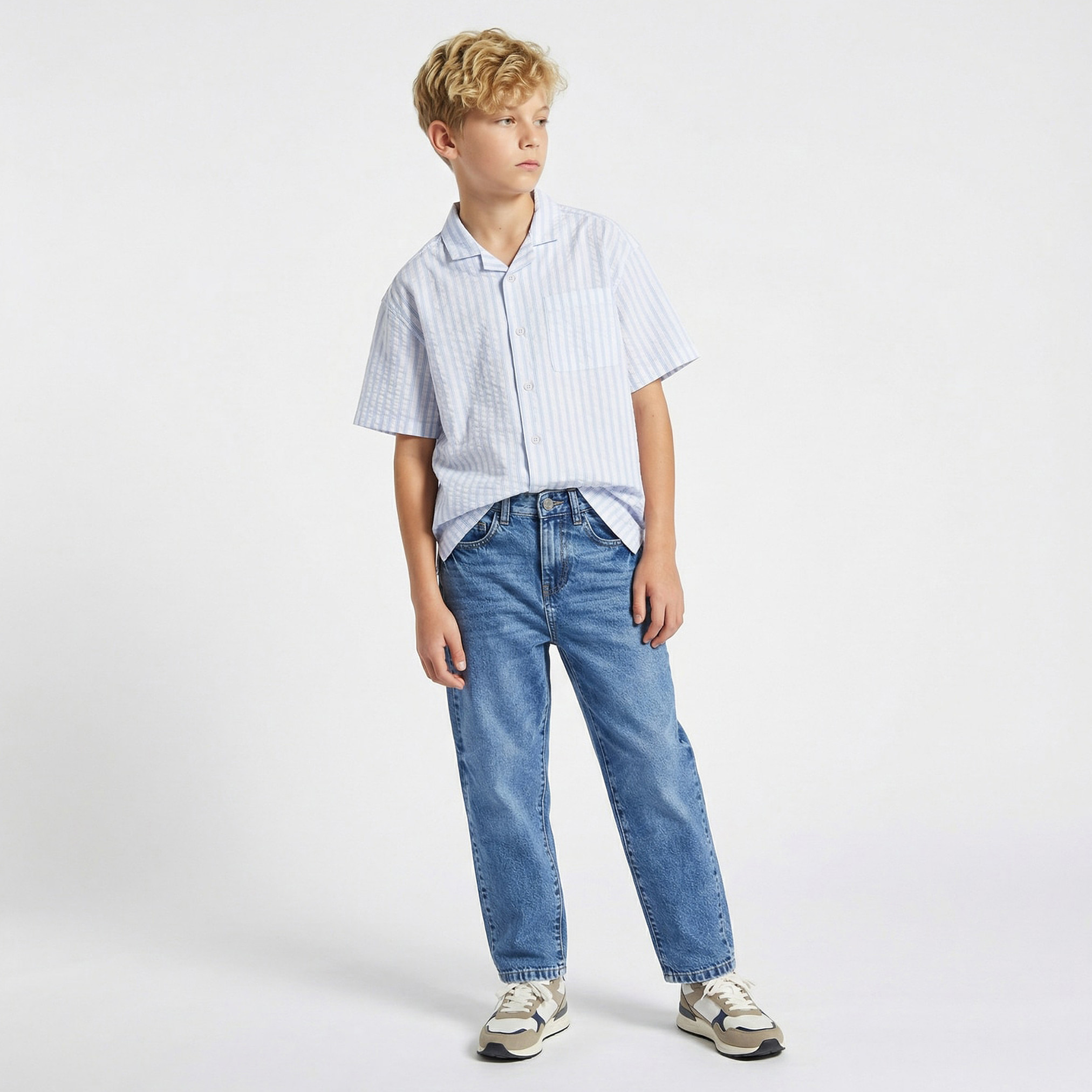 Juniors Short Sleeves Shirt with Stripes-boys-clothing-shirts-image-2