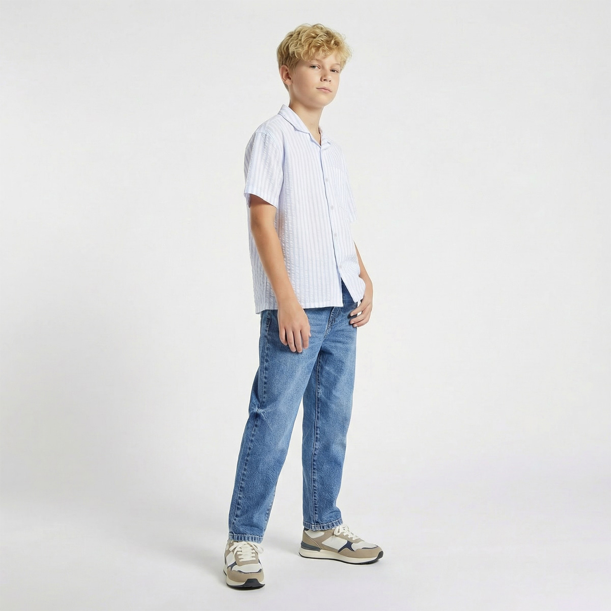 Juniors Short Sleeves Shirt with Stripes-boys-clothing-shirts-image-4