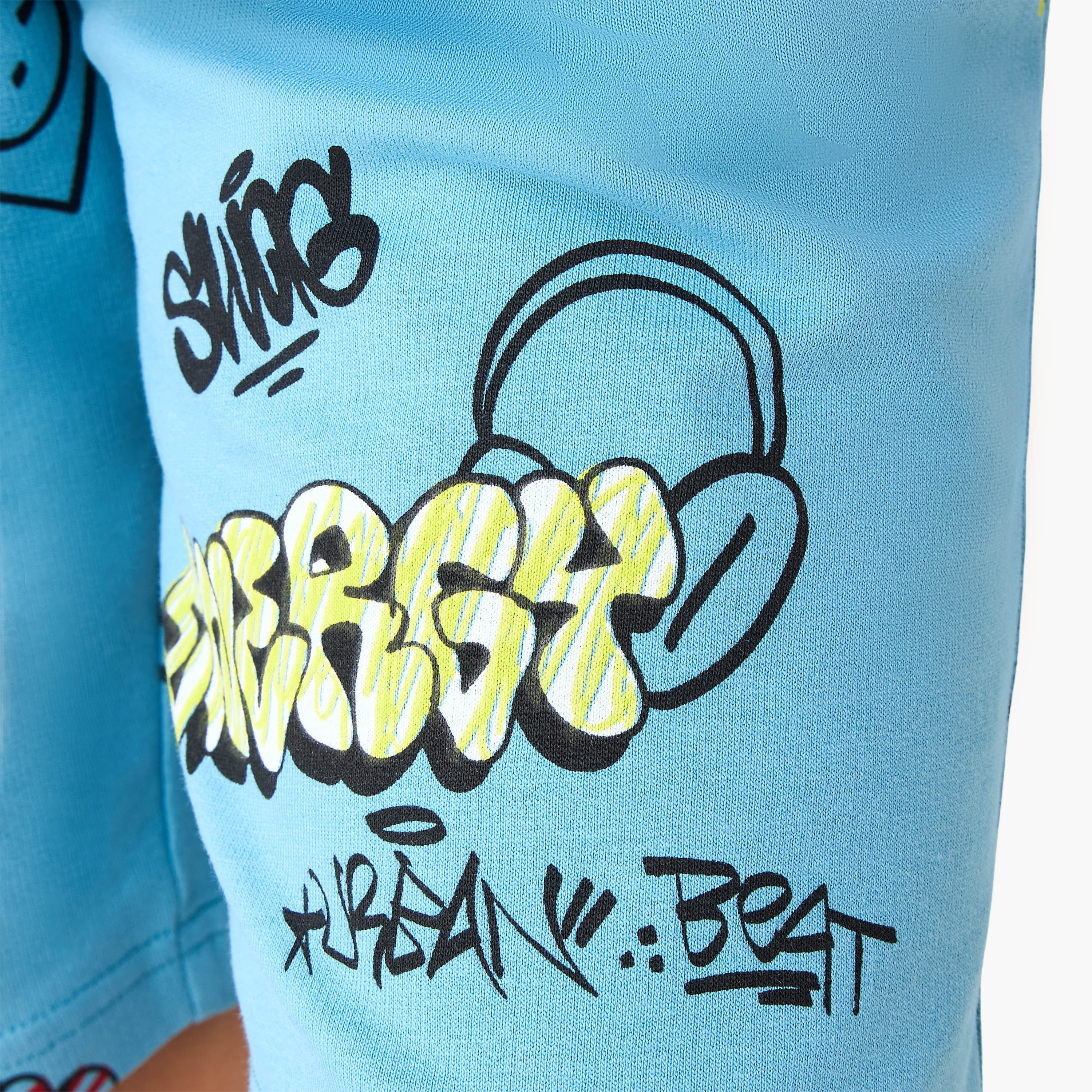 Juniors Knee Length Elasticated Drawstring Waist Shorts with Graphic Print-boys-clothing-bottoms-shorts-image-5