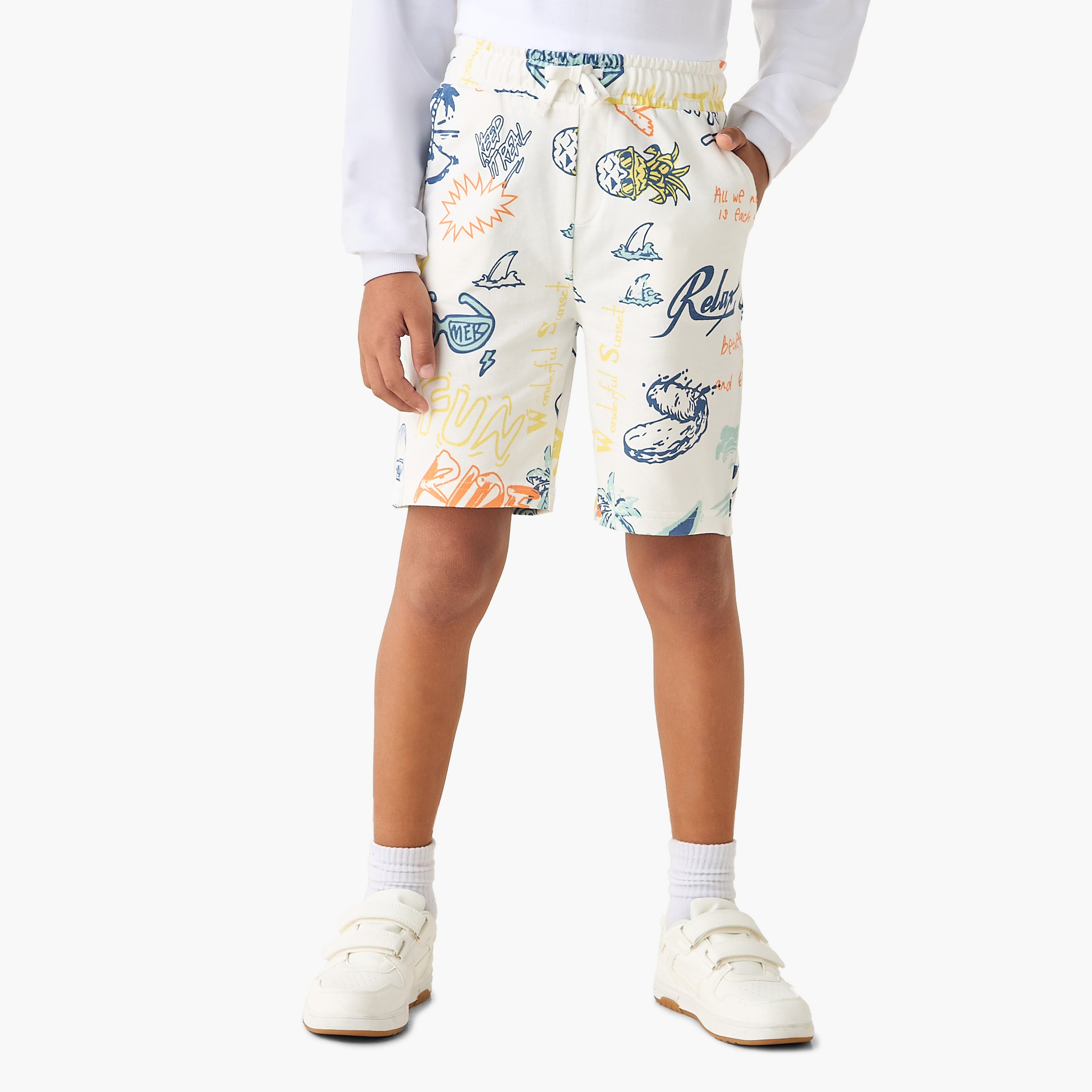 Juniors Drawstring Waist Shorts with Graphic Print-boys-clothing-bottoms-shorts-image-1