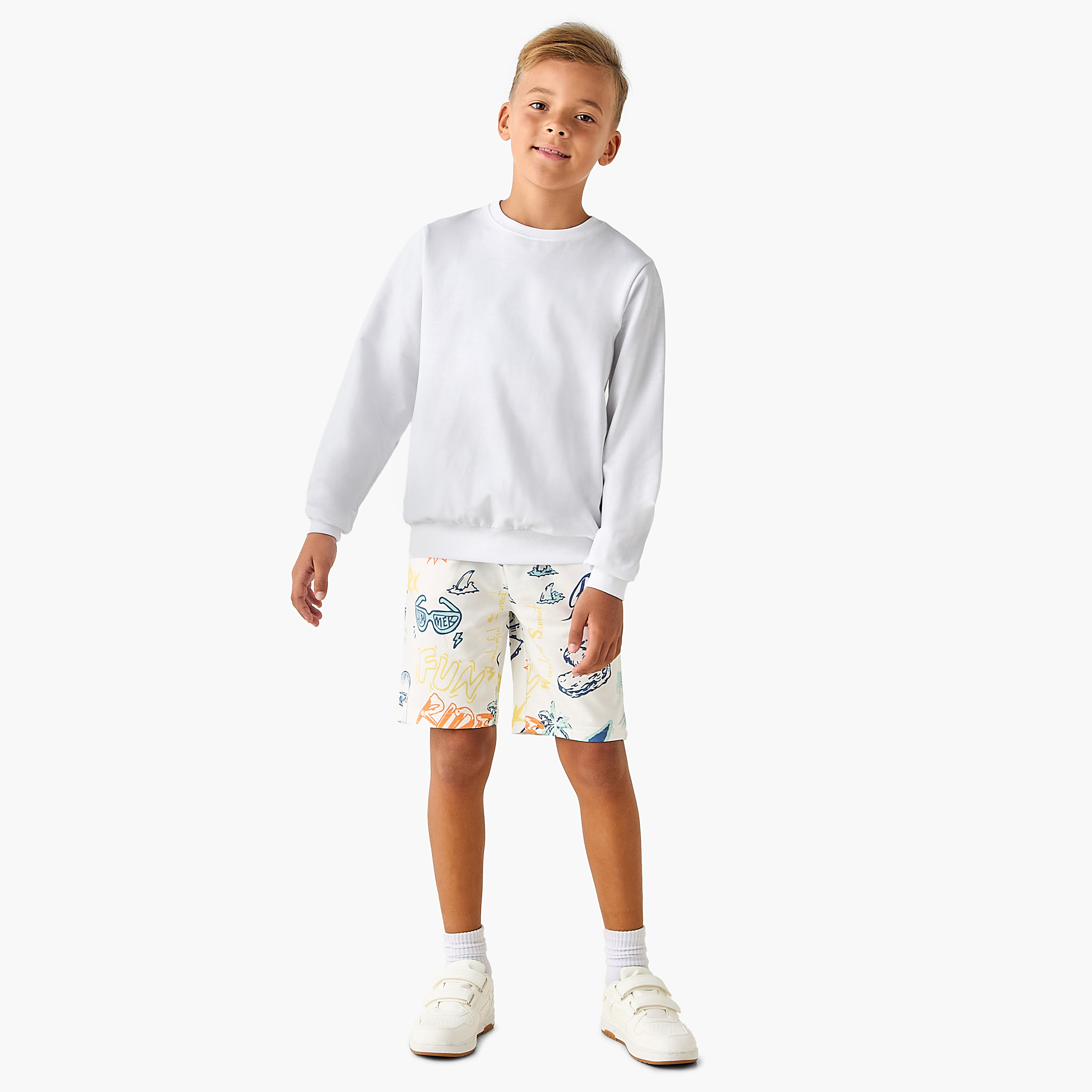 Juniors Drawstring Waist Shorts with Graphic Print-boys-clothing-bottoms-shorts-image-2