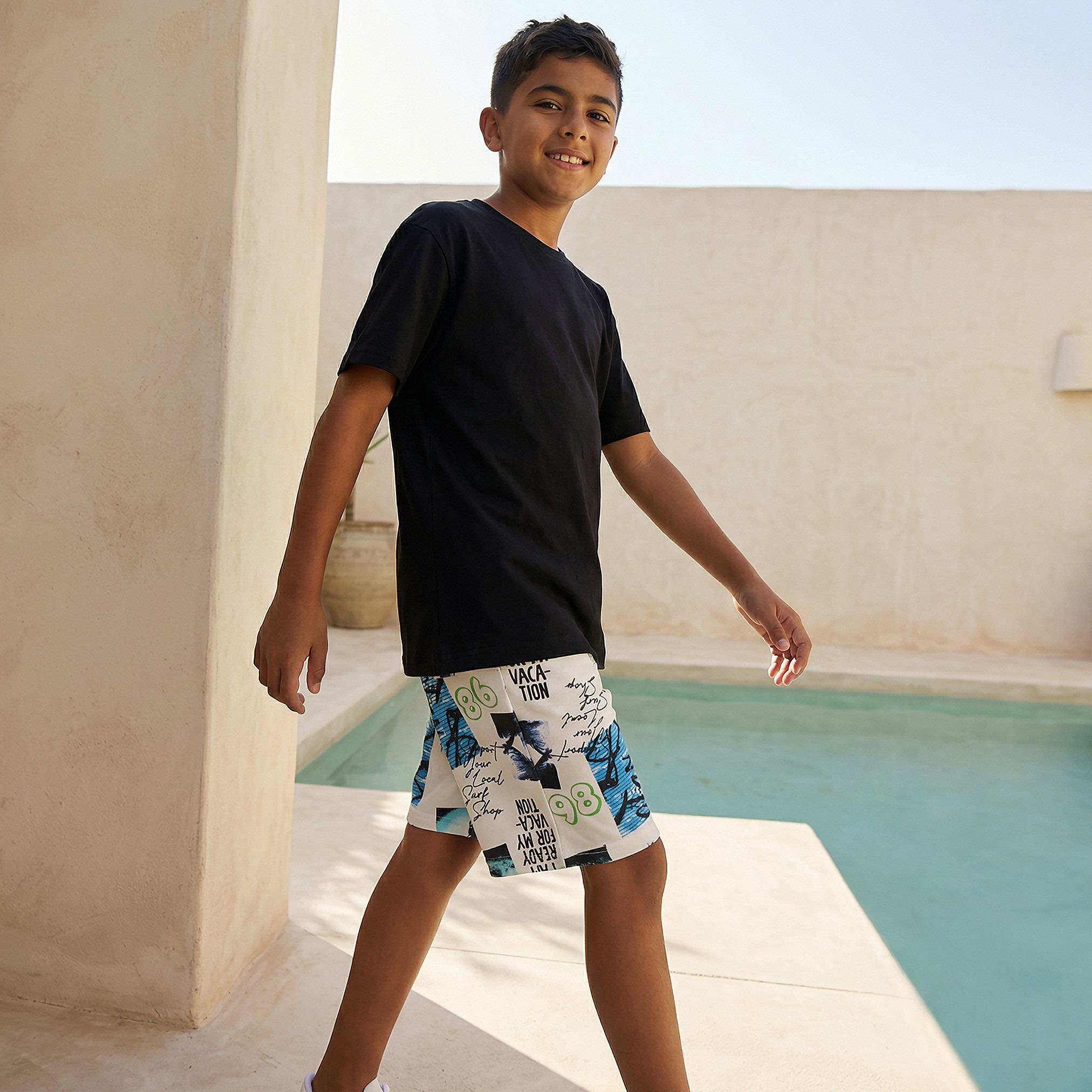 Juniors Knee Length Drawstring Waist Shorts with Graphic Print-boys-clothing-bottoms-shorts-image-5