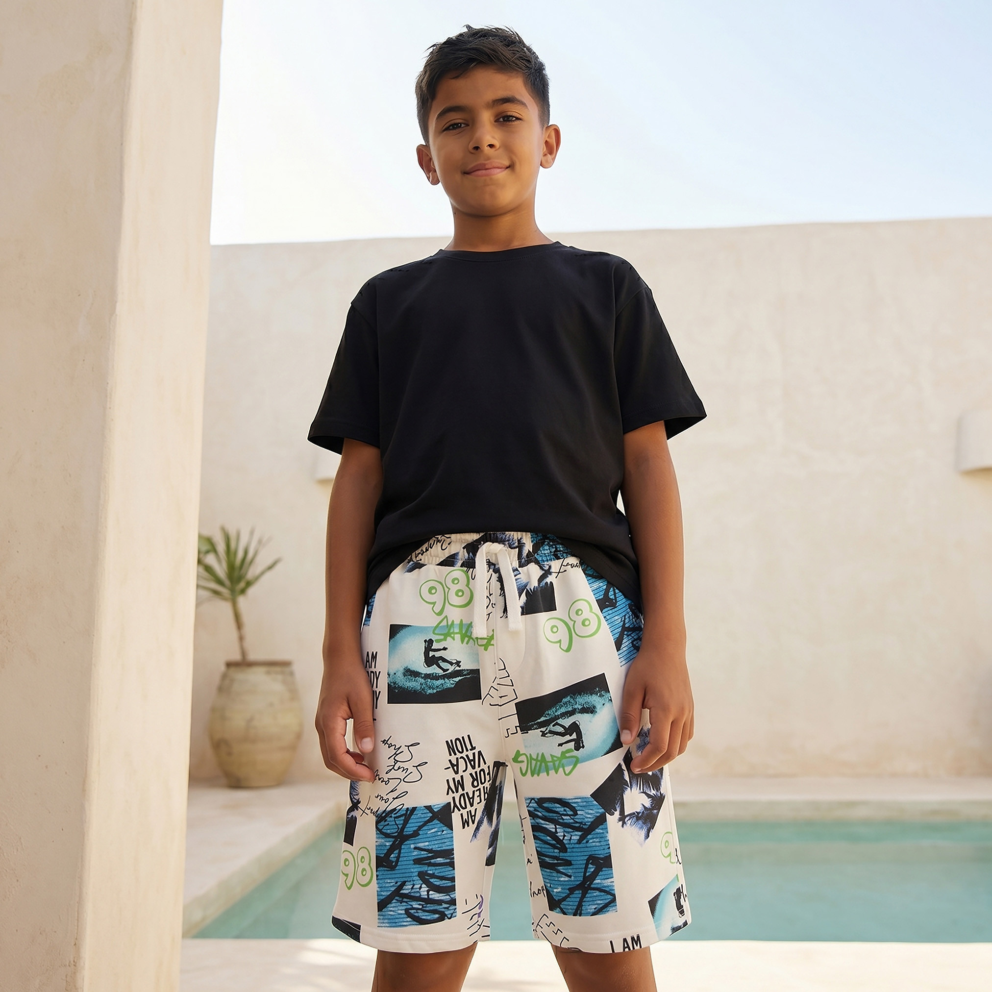 Juniors Knee Length Drawstring Waist Shorts with Graphic Print-boys-clothing-bottoms-shorts-image-6