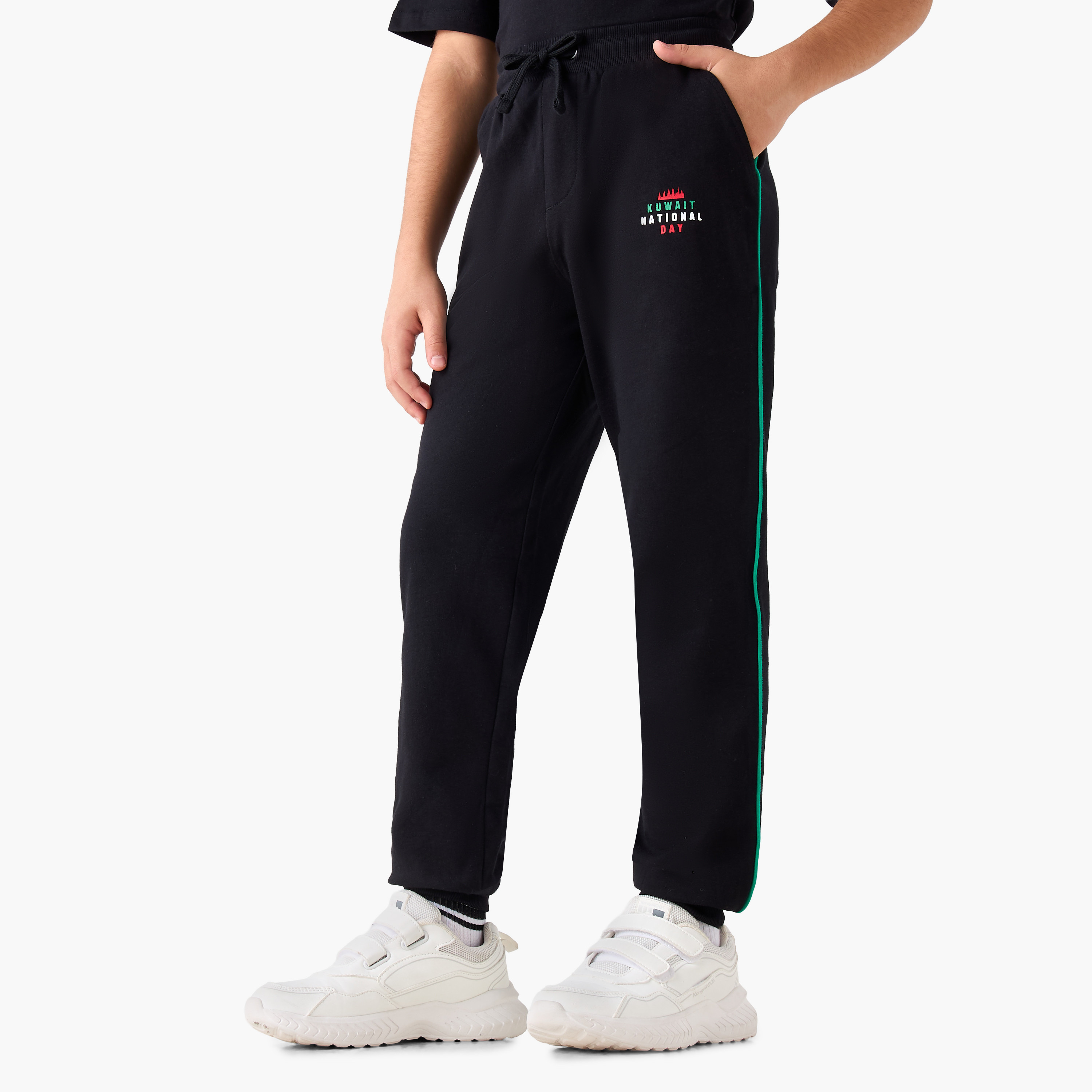 Juniors Drawstring Waist Joggers with Kuwait National Day Print-boys-clothing-bottoms-joggersandtrackpants-image-1