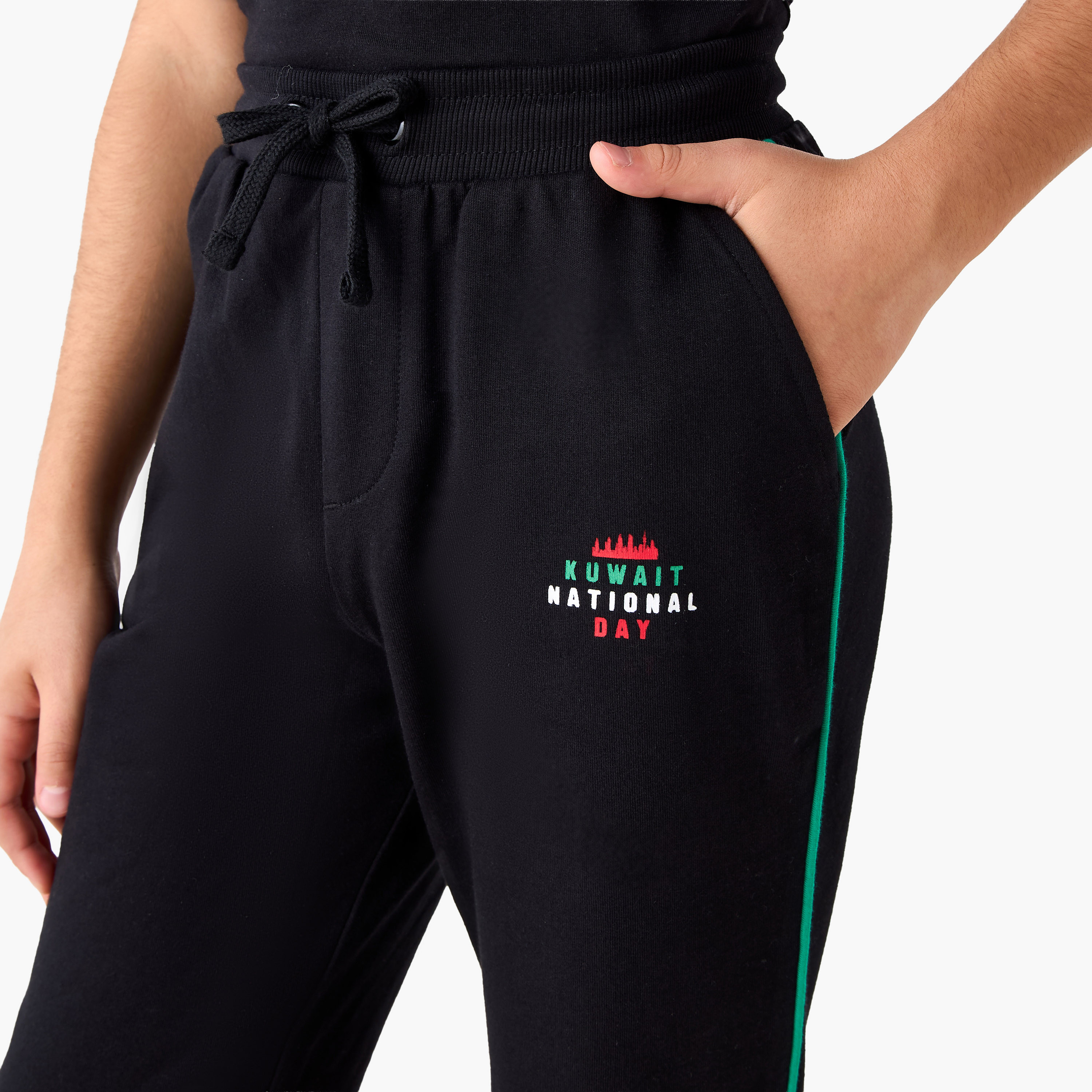 Juniors Drawstring Waist Joggers with Kuwait National Day Print-boys-clothing-bottoms-joggersandtrackpants-image-4