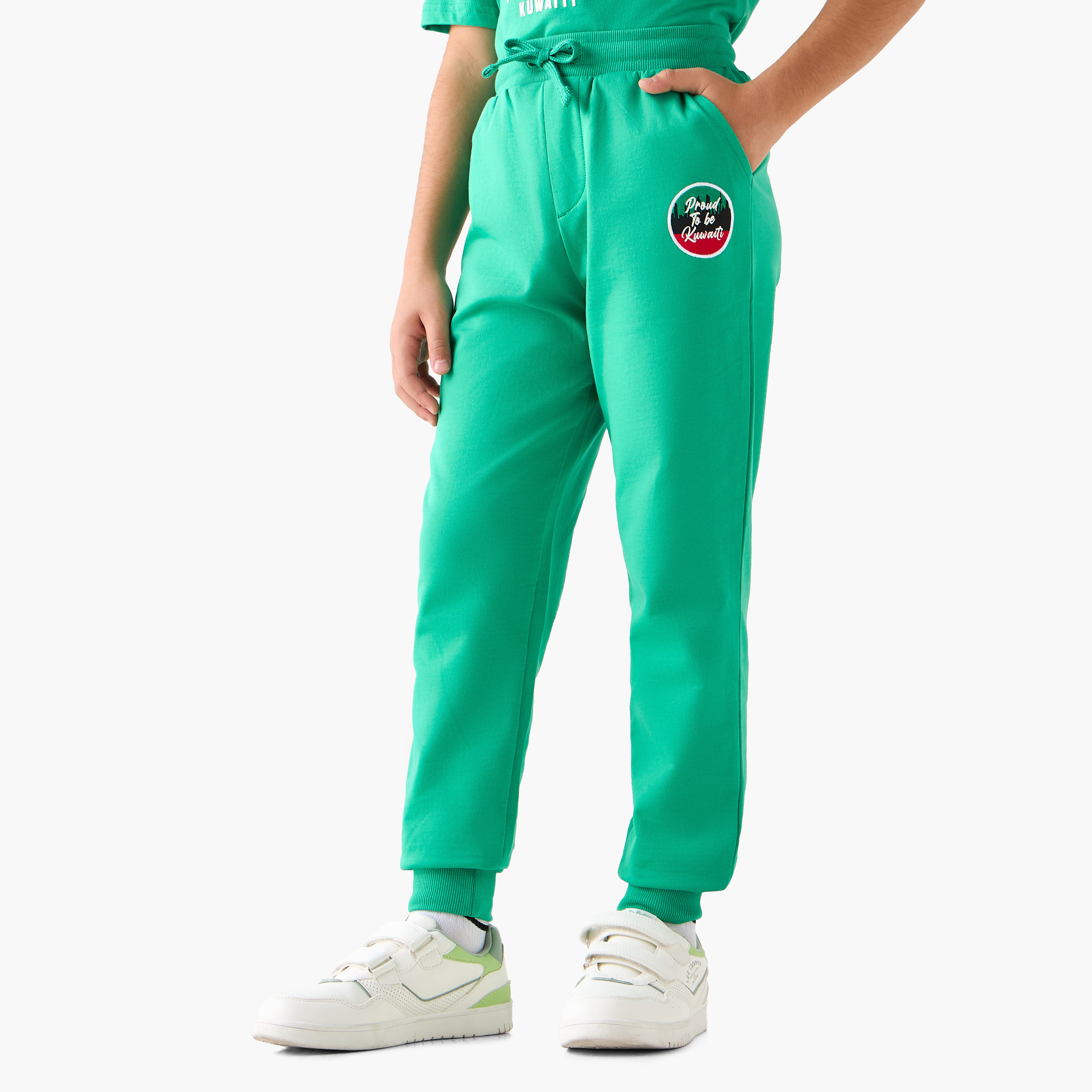 Juniors Drawstring Waist Joggers with Kuwait National Day Print-boys-clothing-bottoms-joggersandtrackpants-image-1