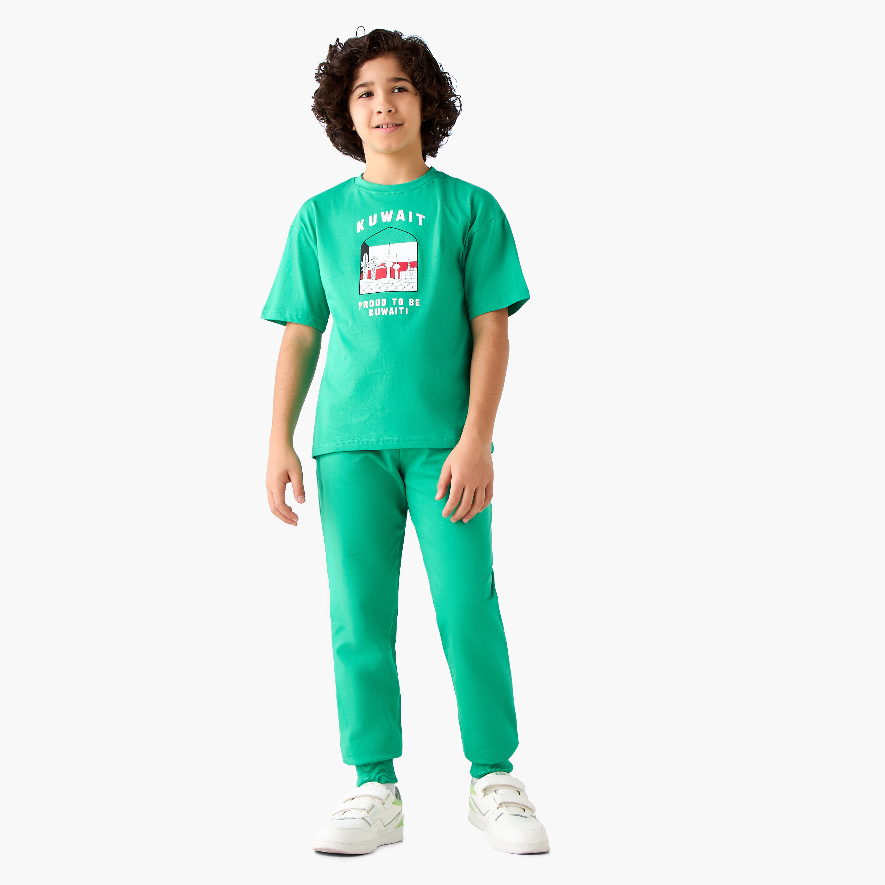 Juniors Drawstring Waist Joggers with Kuwait National Day Print-boys-clothing-bottoms-joggersandtrackpants-image-2