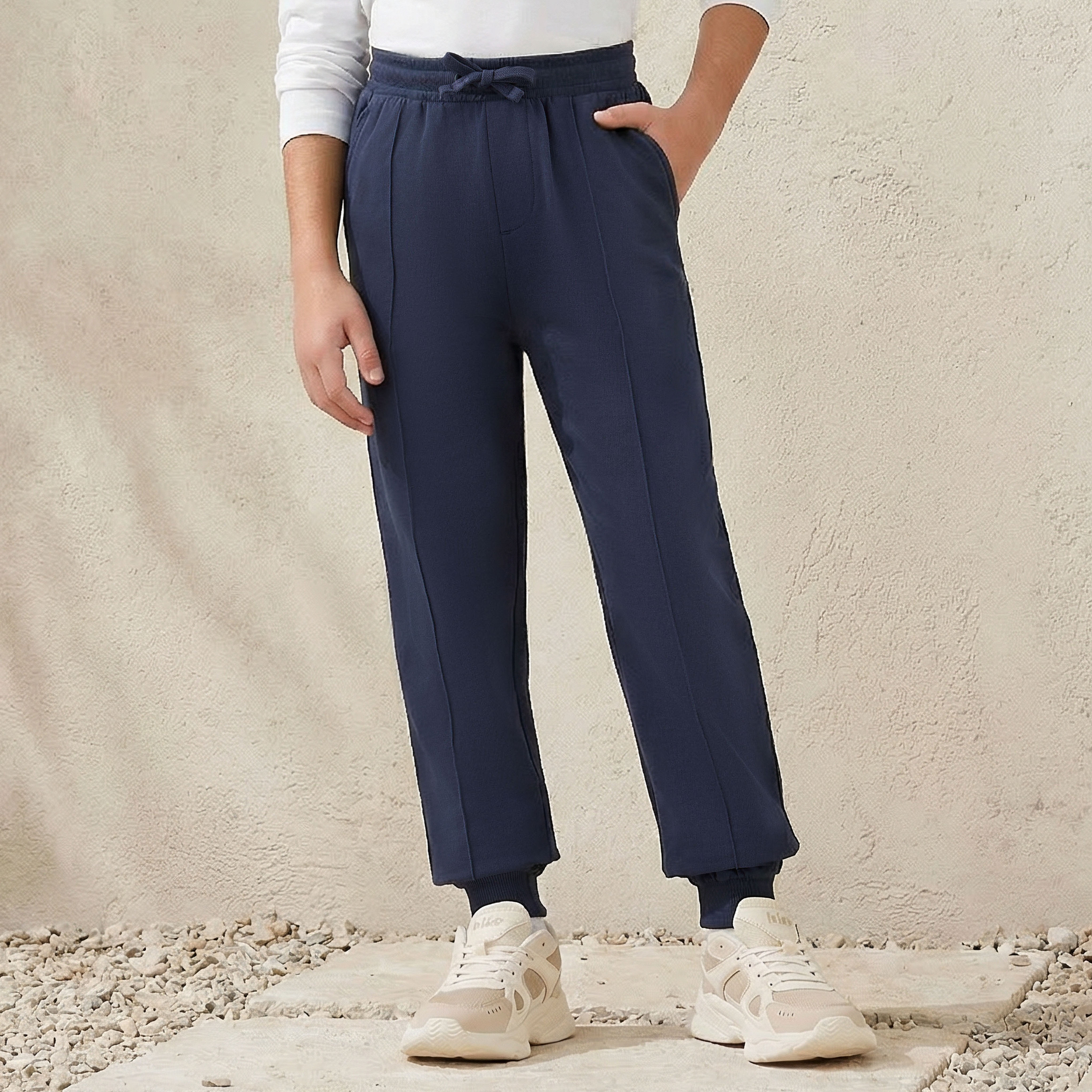 Juniors Elasticated Drawstring Joggers with Panelled Design-boys-clothing-bottoms-joggersandtrackpants-image-1