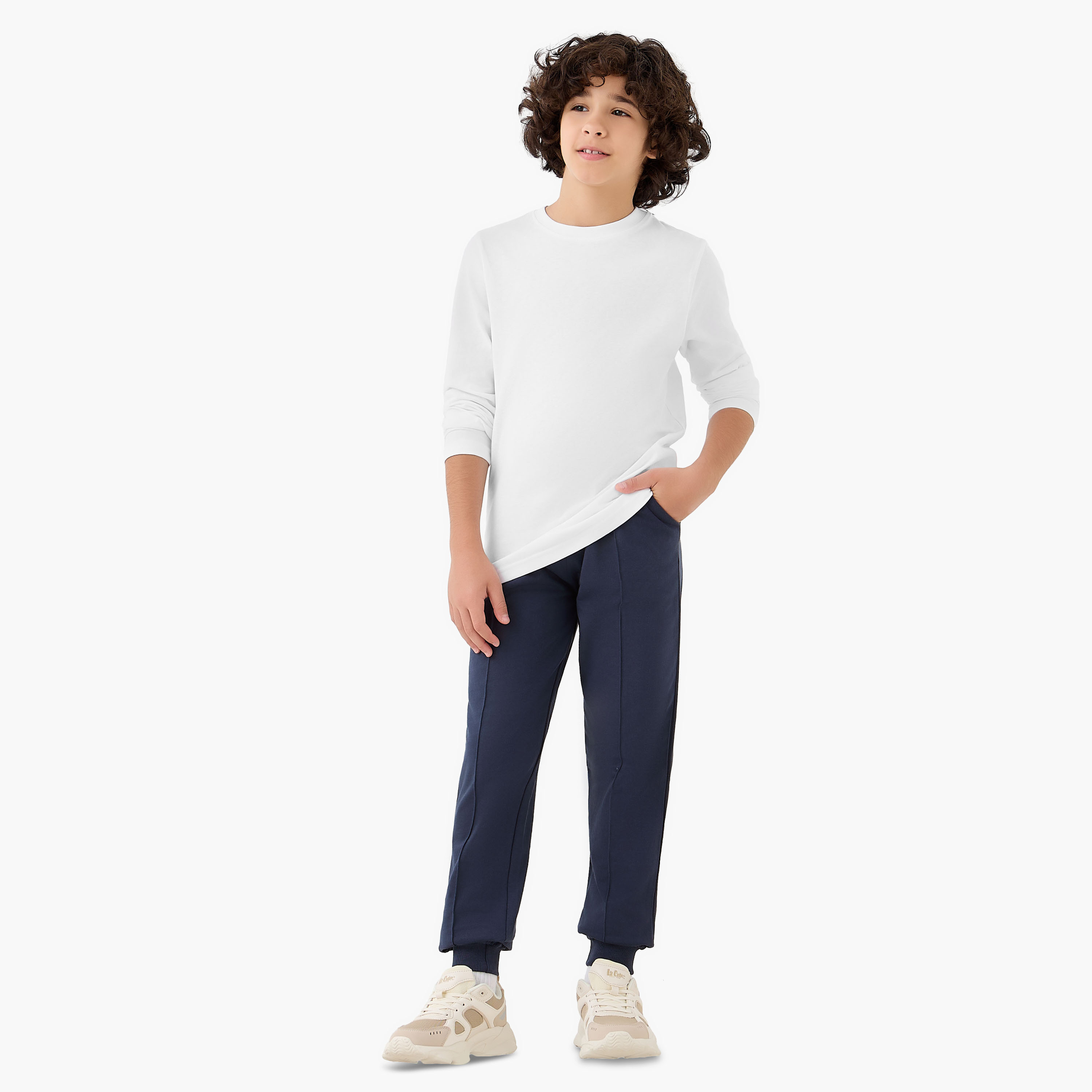 Juniors Elasticated Drawstring Joggers with Panelled Design-boys-clothing-bottoms-joggersandtrackpants-image-2