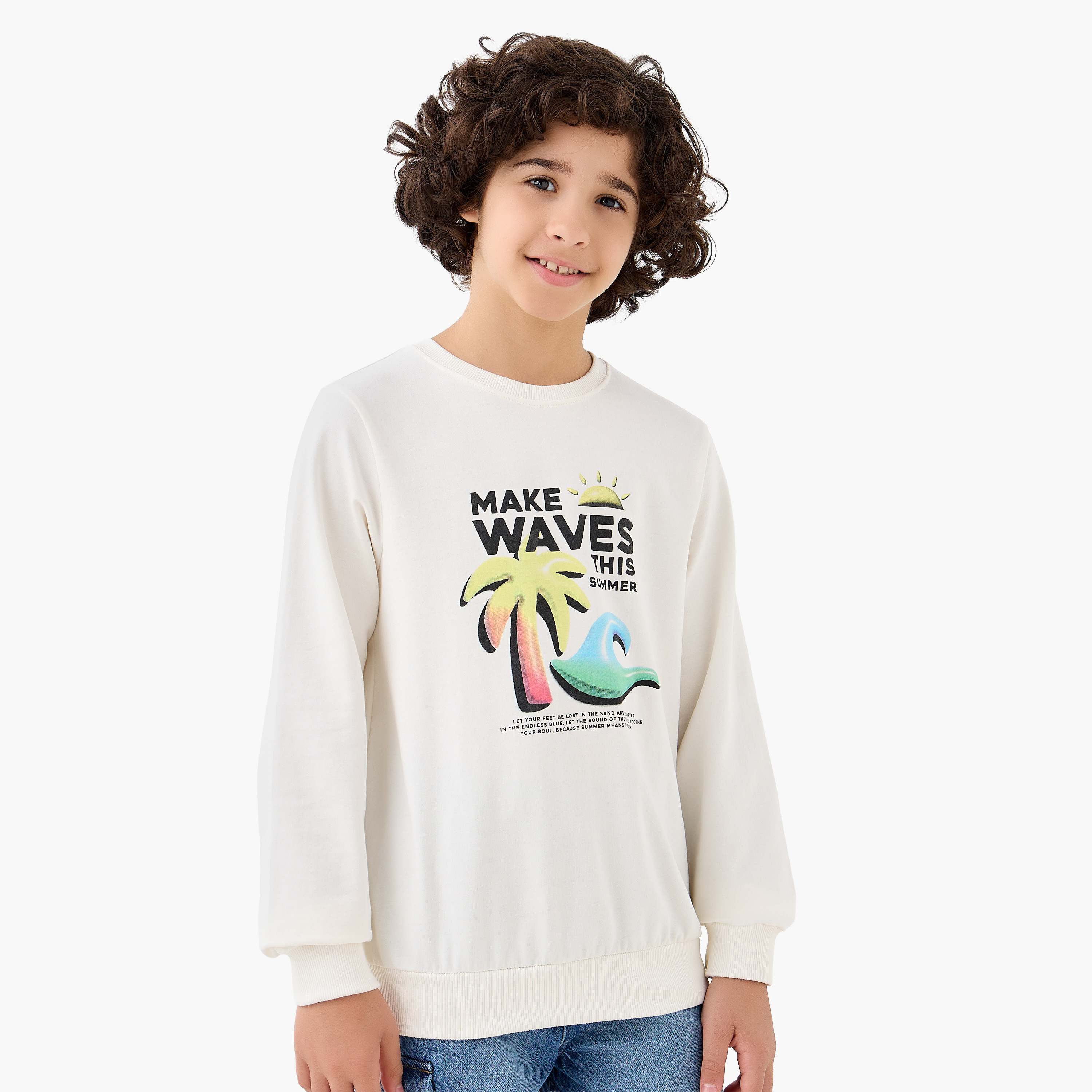 Juniors Graphic Print Sweatshirt with Long Sleeves-boys-clothing-sweatshirts-image-1