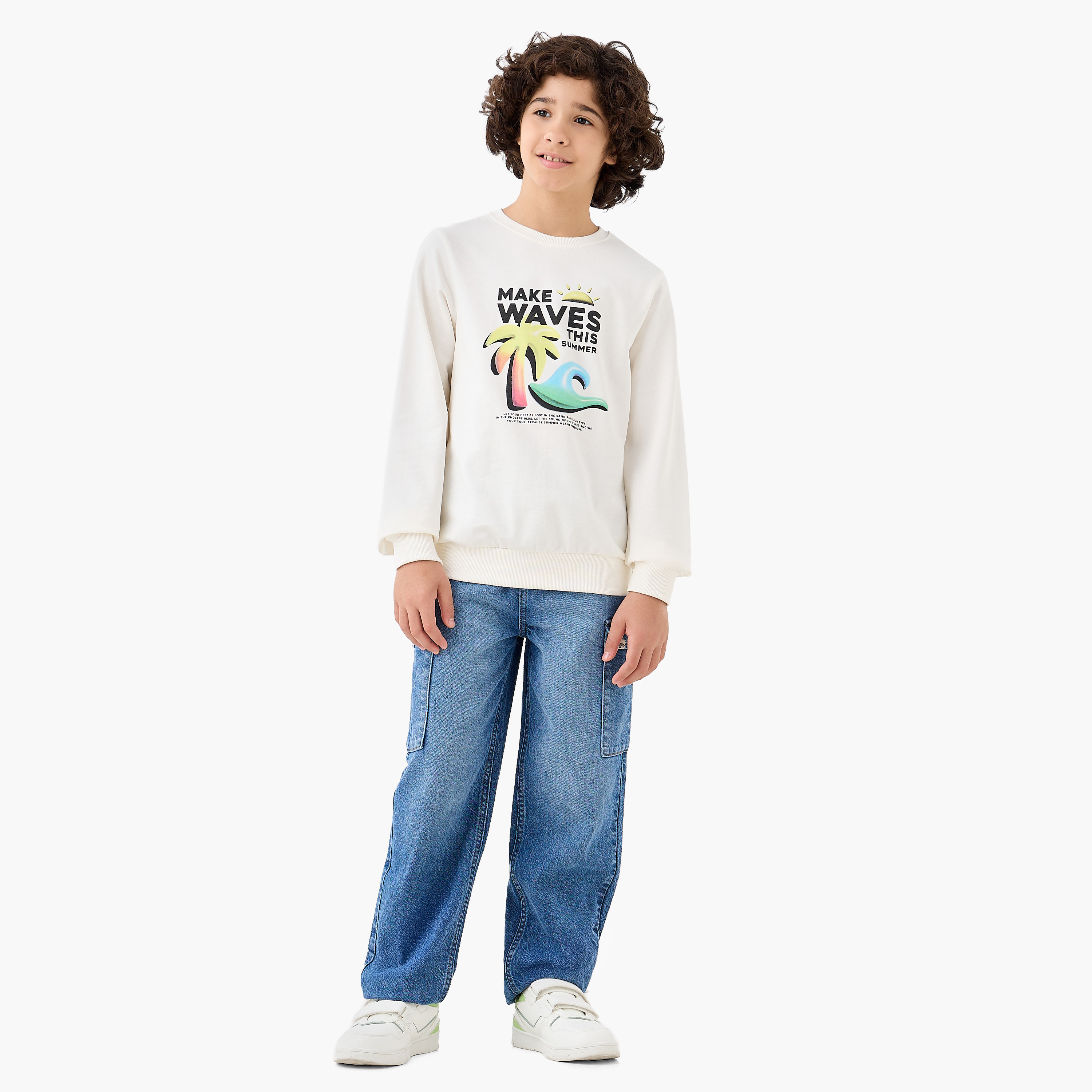 Juniors Graphic Print Sweatshirt with Long Sleeves-boys-clothing-sweatshirts-image-2