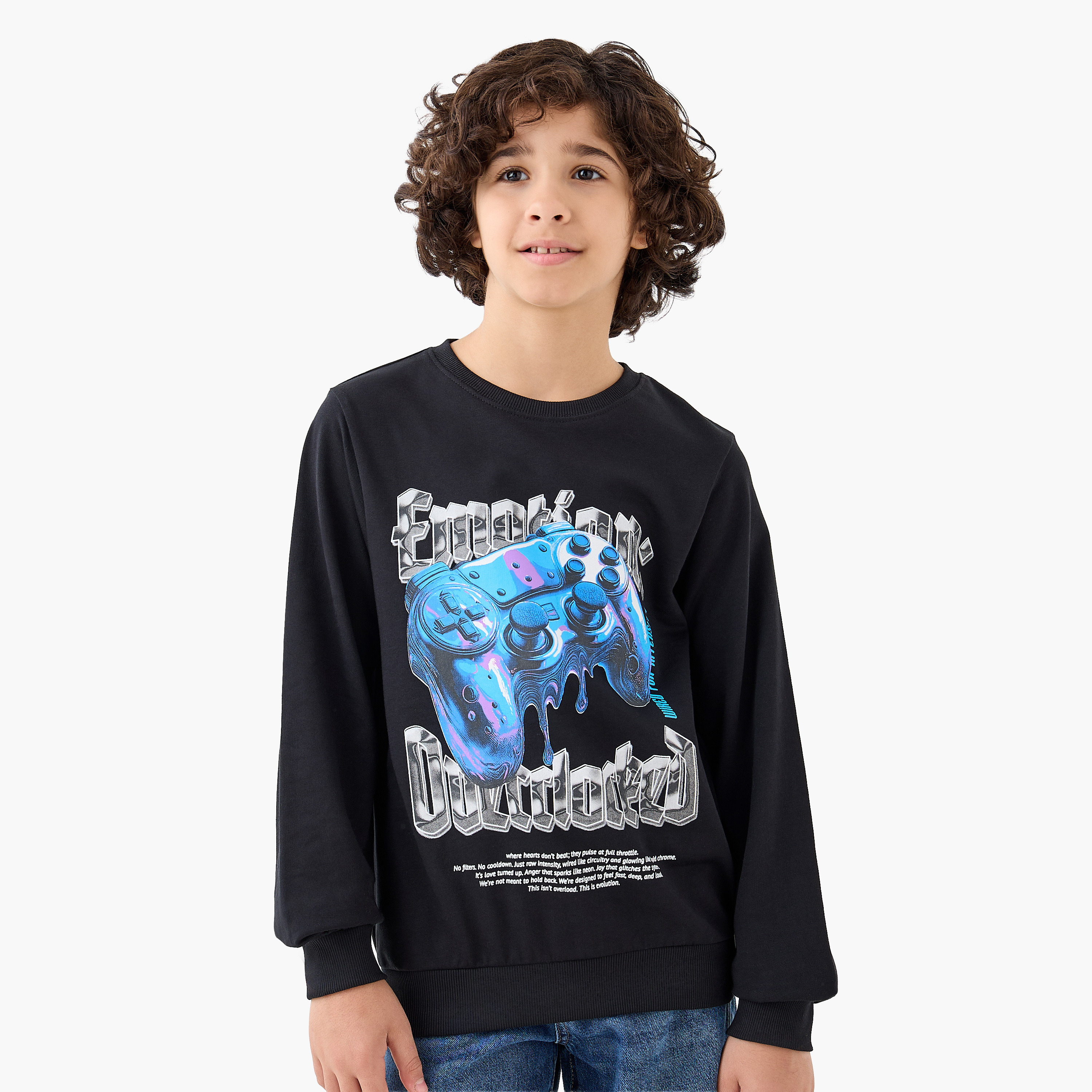 Juniors Gaming Print Sweatshirt with Long Sleeves-boys-clothing-sweatshirts-image-1