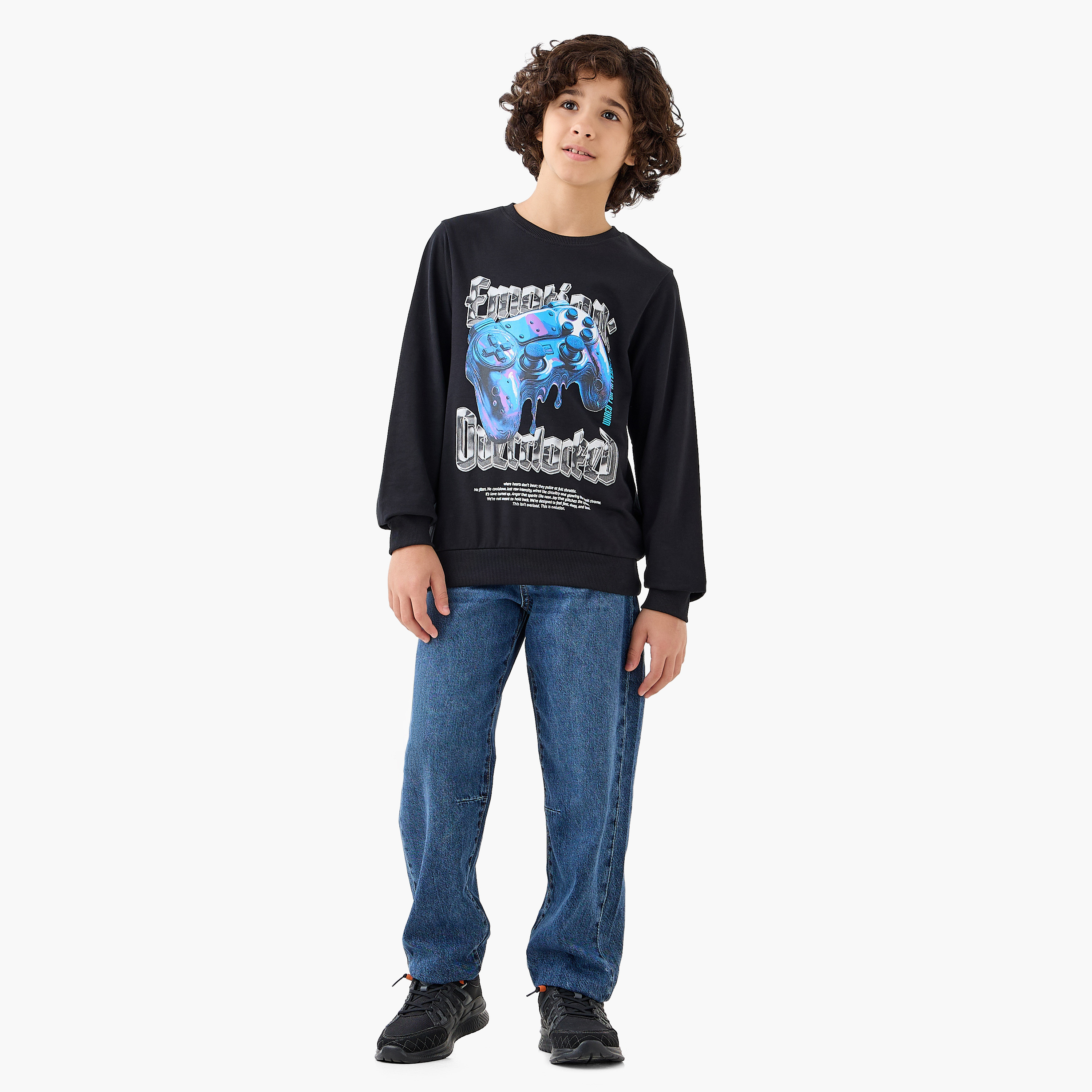 Juniors Gaming Print Sweatshirt with Long Sleeves-boys-clothing-sweatshirts-image-2