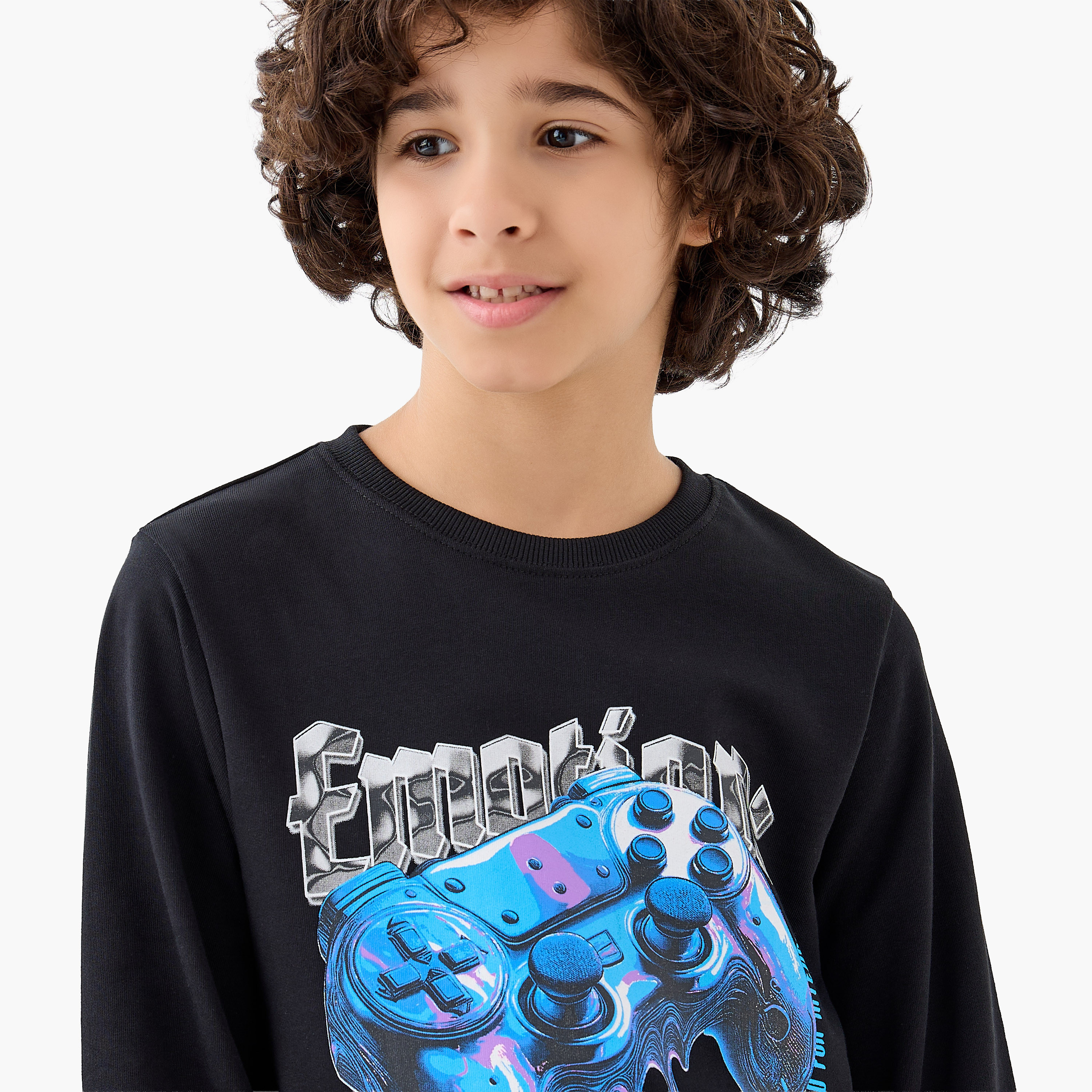 Juniors Gaming Print Sweatshirt with Long Sleeves-boys-clothing-sweatshirts-image-4