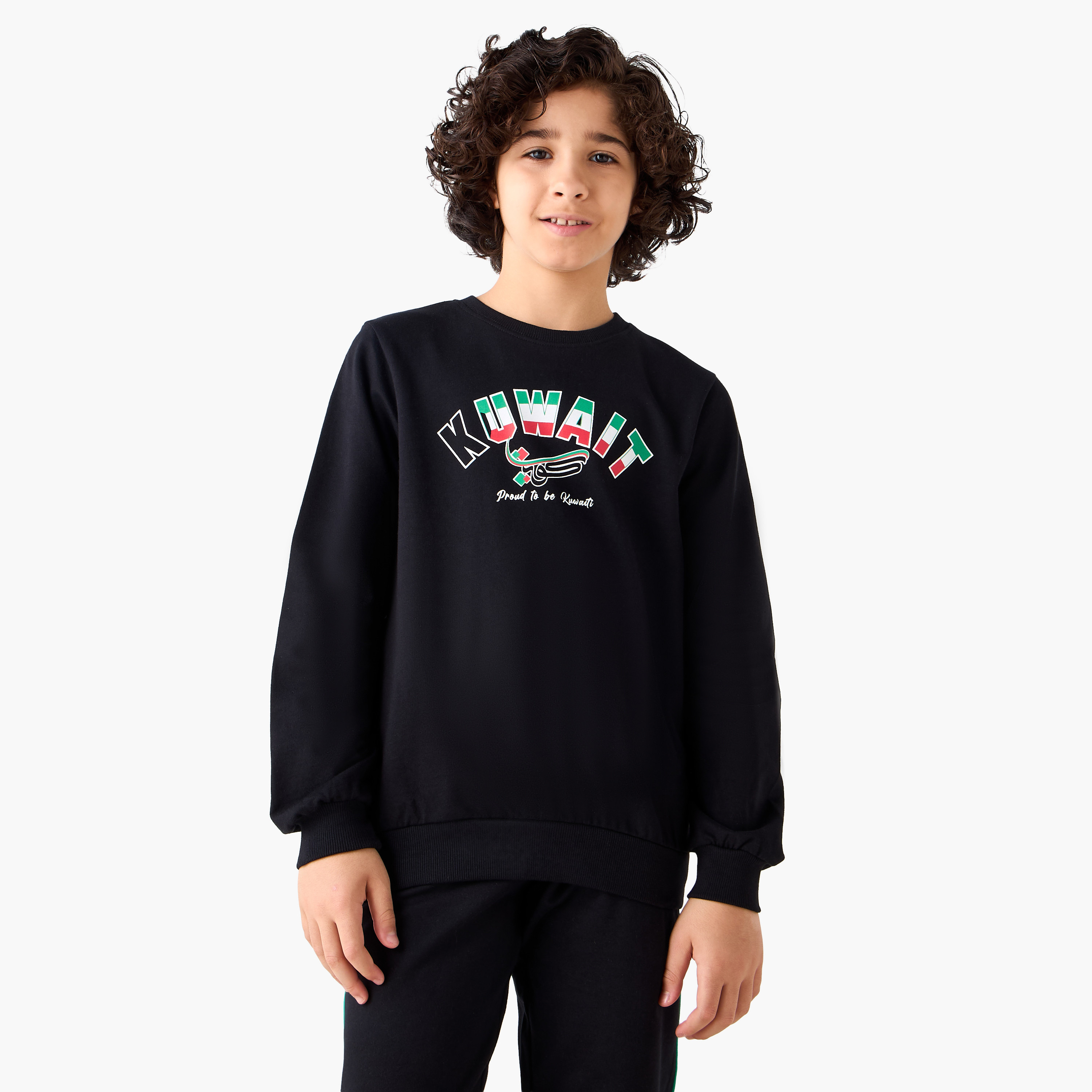 Juniors Kuwait National Day Print Sweatshirt with Long Sleeves-boys-clothing-winterwear-sweatshirts-image-1