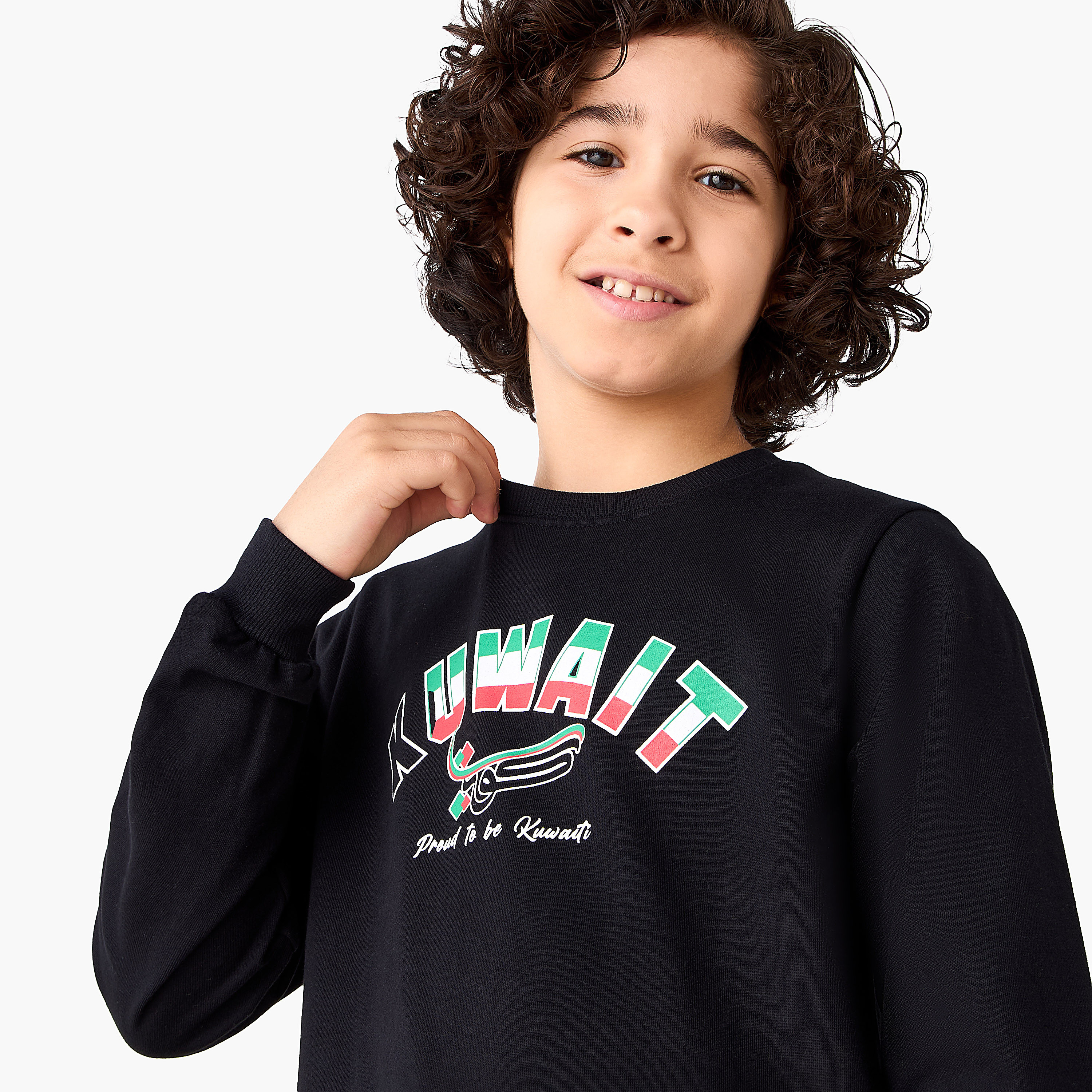 Juniors Kuwait National Day Print Sweatshirt with Long Sleeves-boys-clothing-winterwear-sweatshirts-image-4