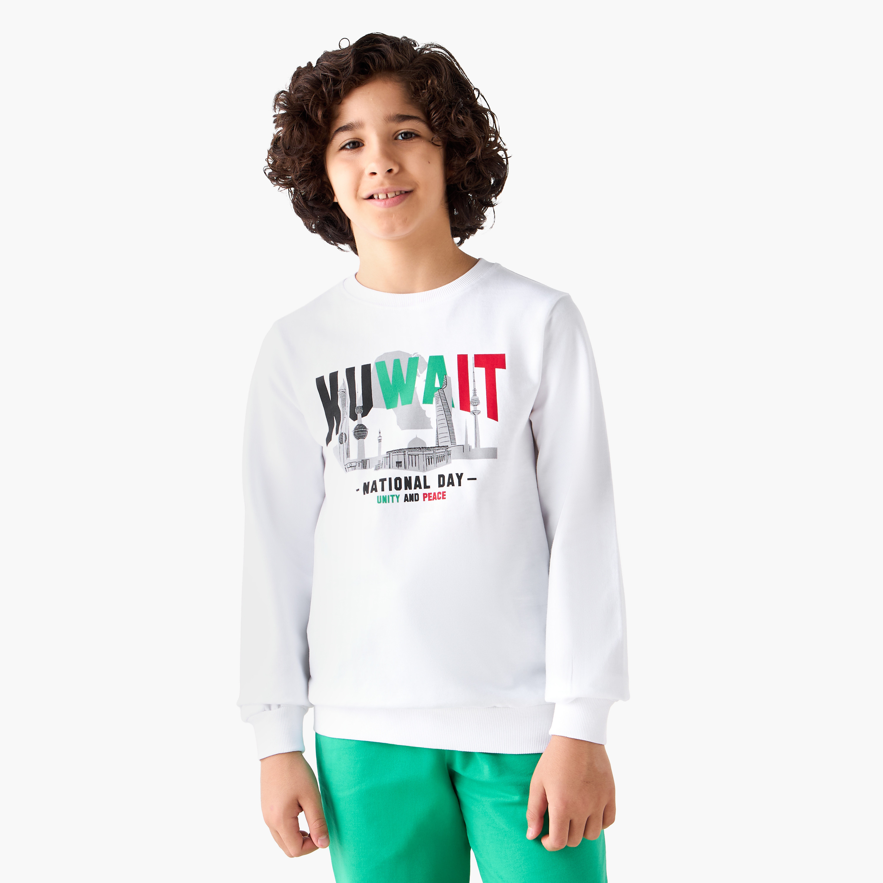 Juniors Kuwait National Day Print Sweatshirt with Long Sleeves-boys-clothing-winterwear-sweatshirts-image-1