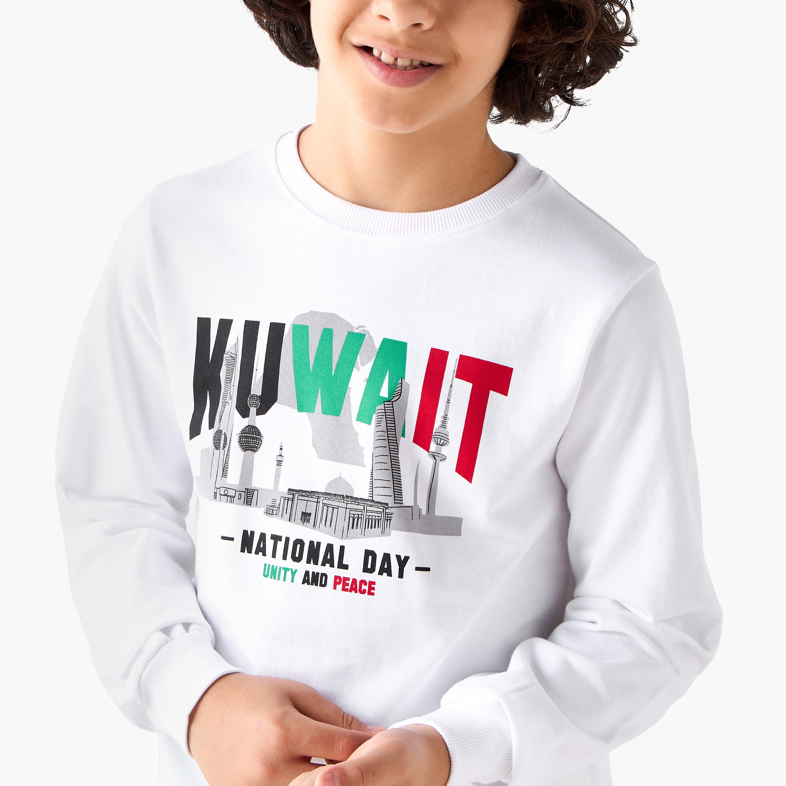 Juniors Kuwait National Day Print Sweatshirt with Long Sleeves-boys-clothing-winterwear-sweatshirts-image-4