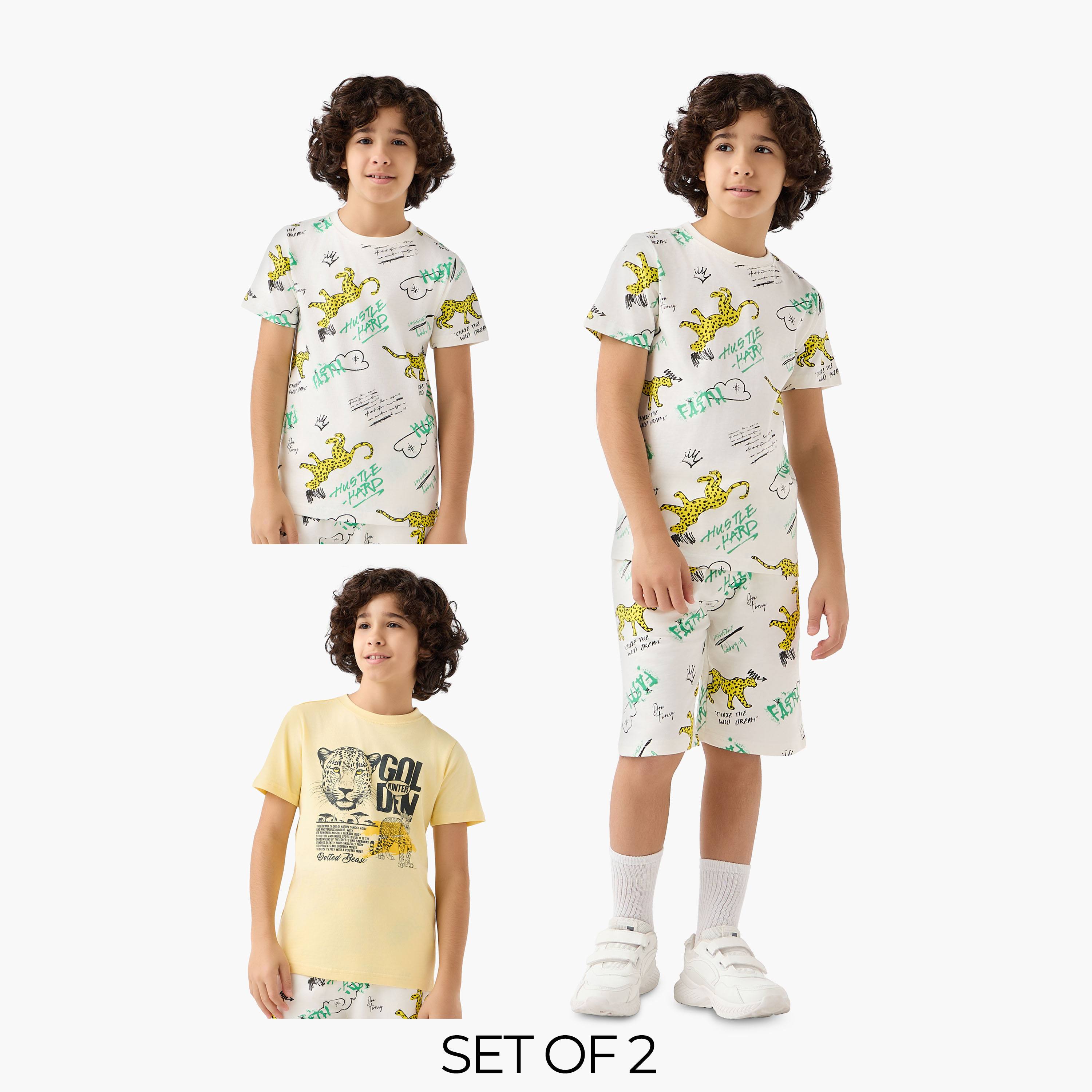 Set of 3 Juniors Crew Neck Short Sleeves T-shirt and Shorts Set with Graphic Print-boys-clothing-setsandcoords-image-1