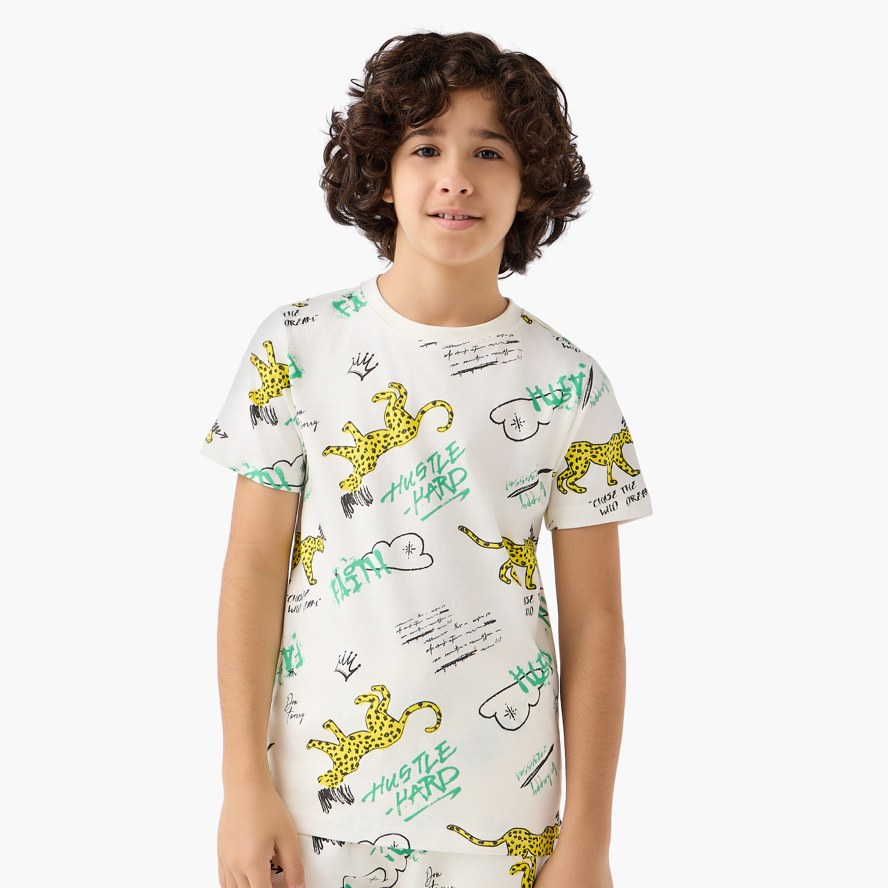Set of 3 Juniors Crew Neck Short Sleeves T-shirt and Shorts Set with Graphic Print-boys-clothing-setsandcoords-image-2