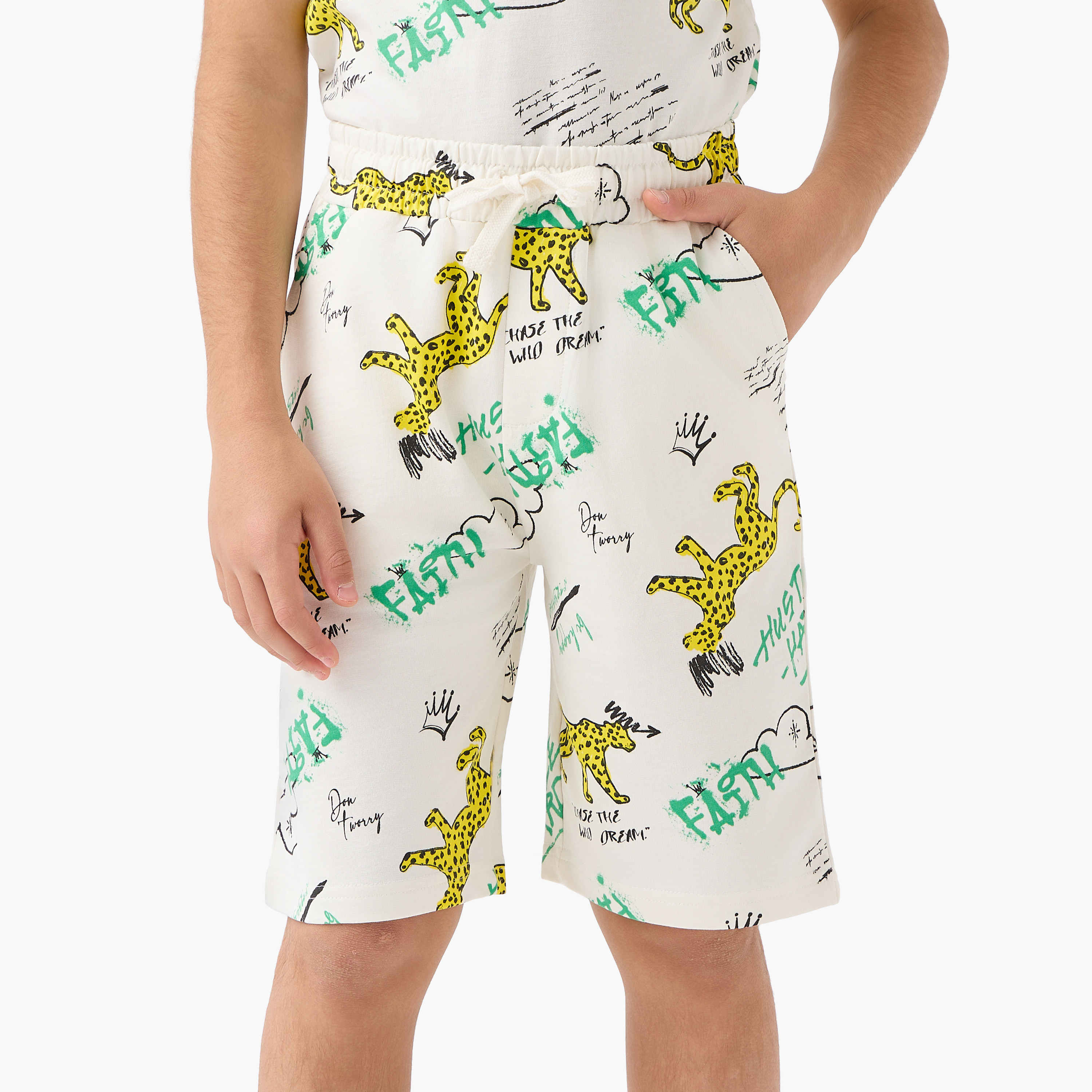 Set of 3 Juniors Crew Neck Short Sleeves T-shirt and Shorts Set with Graphic Print-boys-clothing-setsandcoords-image-4