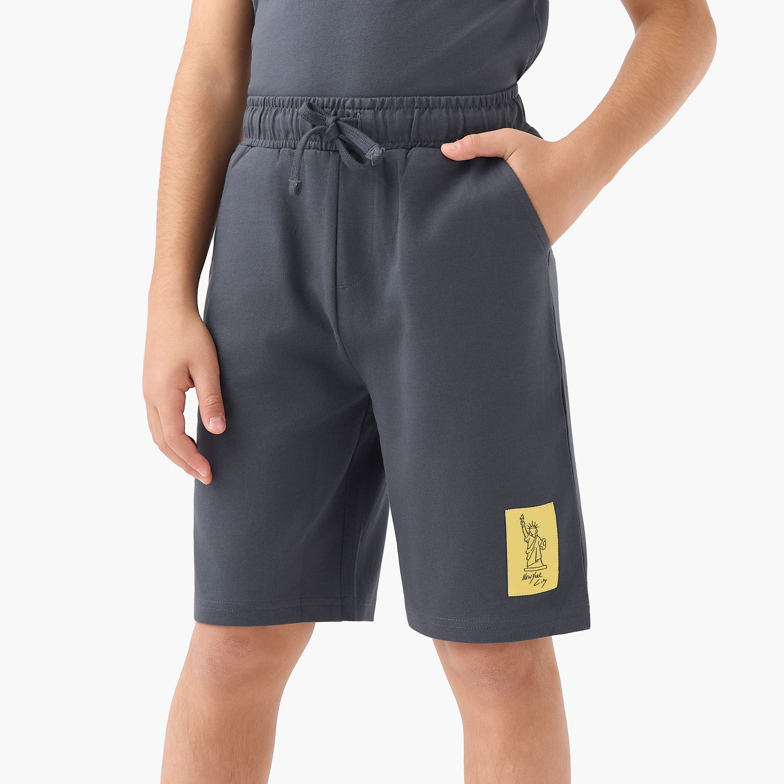 Set of 3 Crew Neck Short Sleeve T-shirt and Shorts Set with New York Print-boys-clothing-setsandcoords-image-4