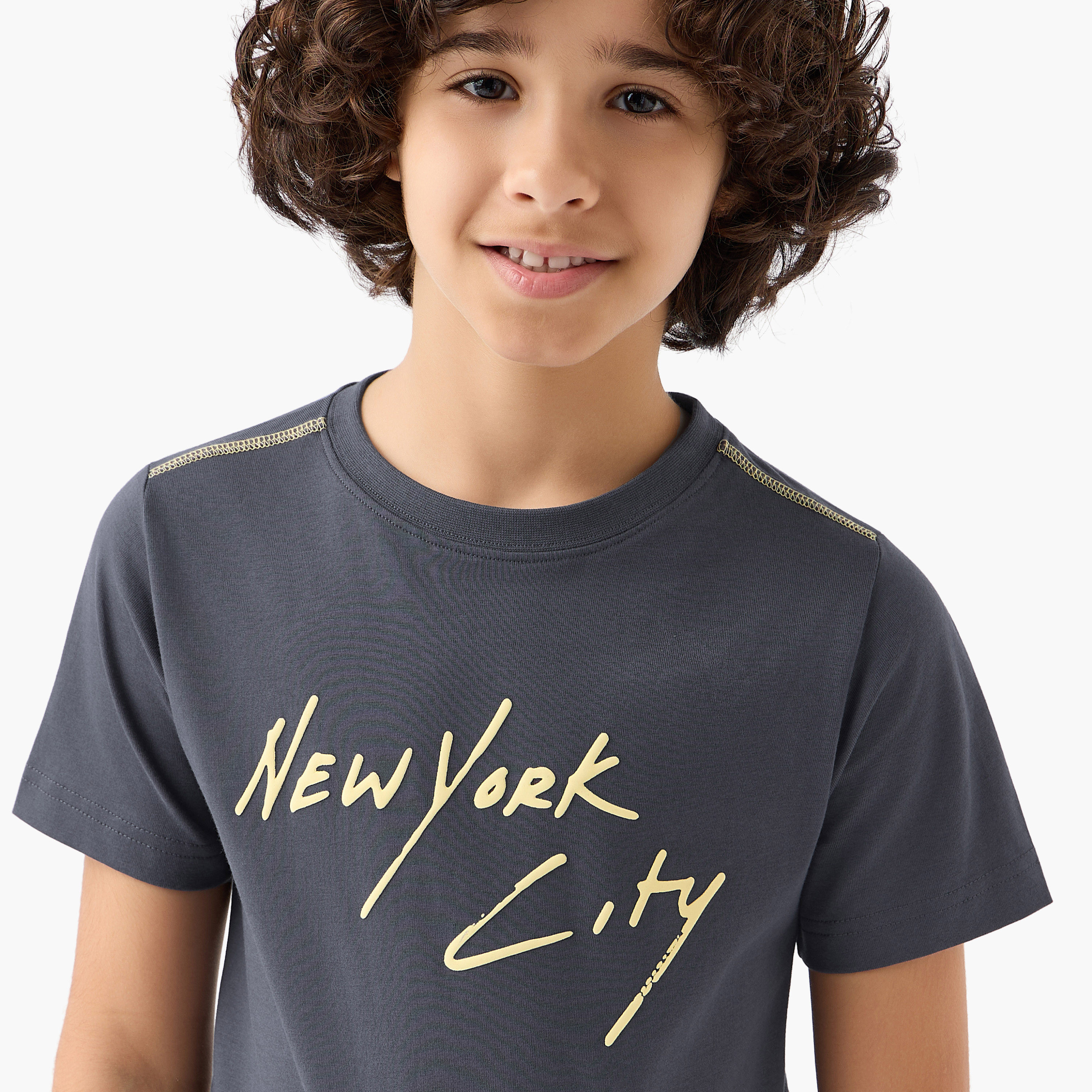 Set of 3 Crew Neck Short Sleeve T-shirt and Shorts Set with New York Print-boys-clothing-setsandcoords-image-6
