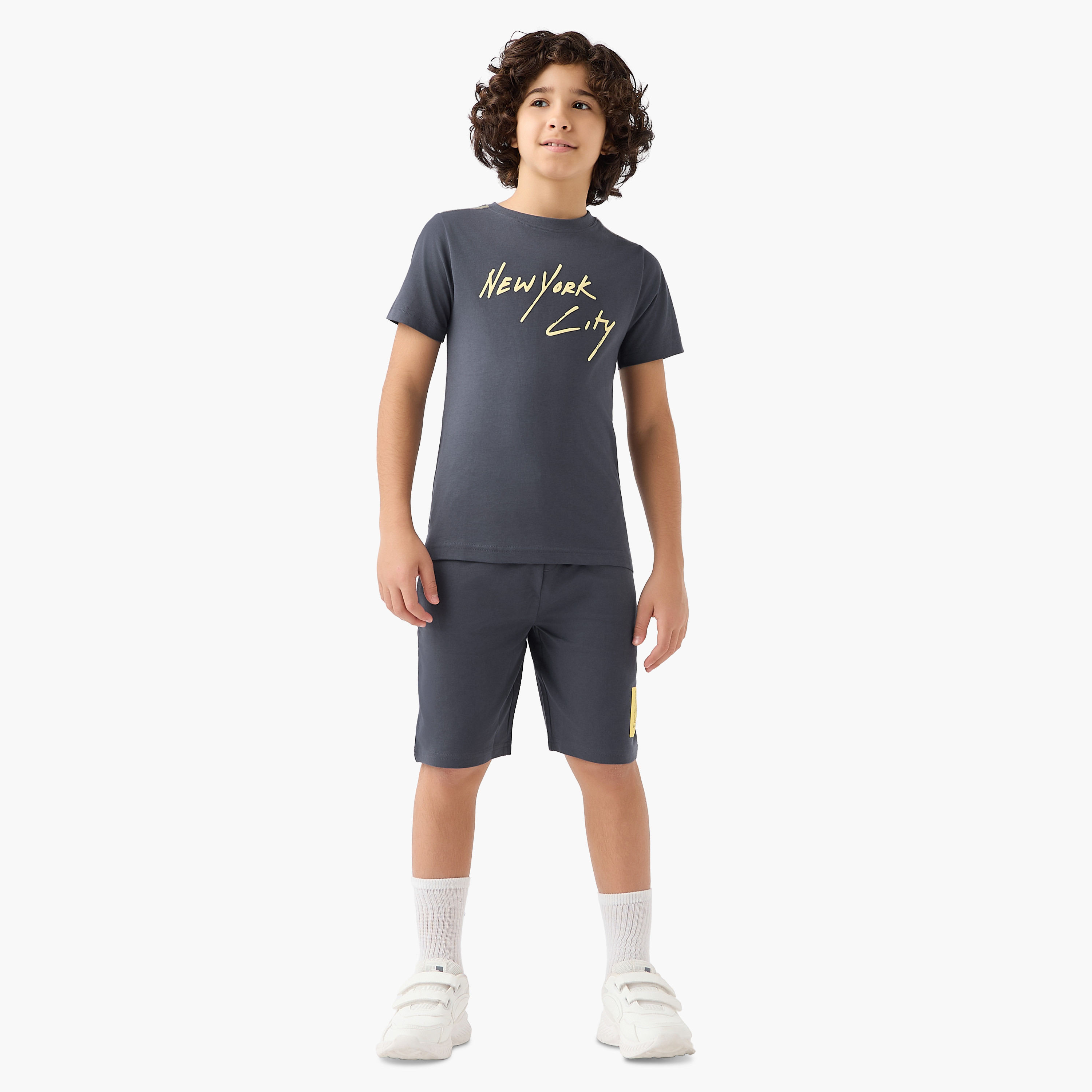 Set of 3 Crew Neck Short Sleeve T-shirt and Shorts Set with New York Print-boys-clothing-setsandcoords-image-9