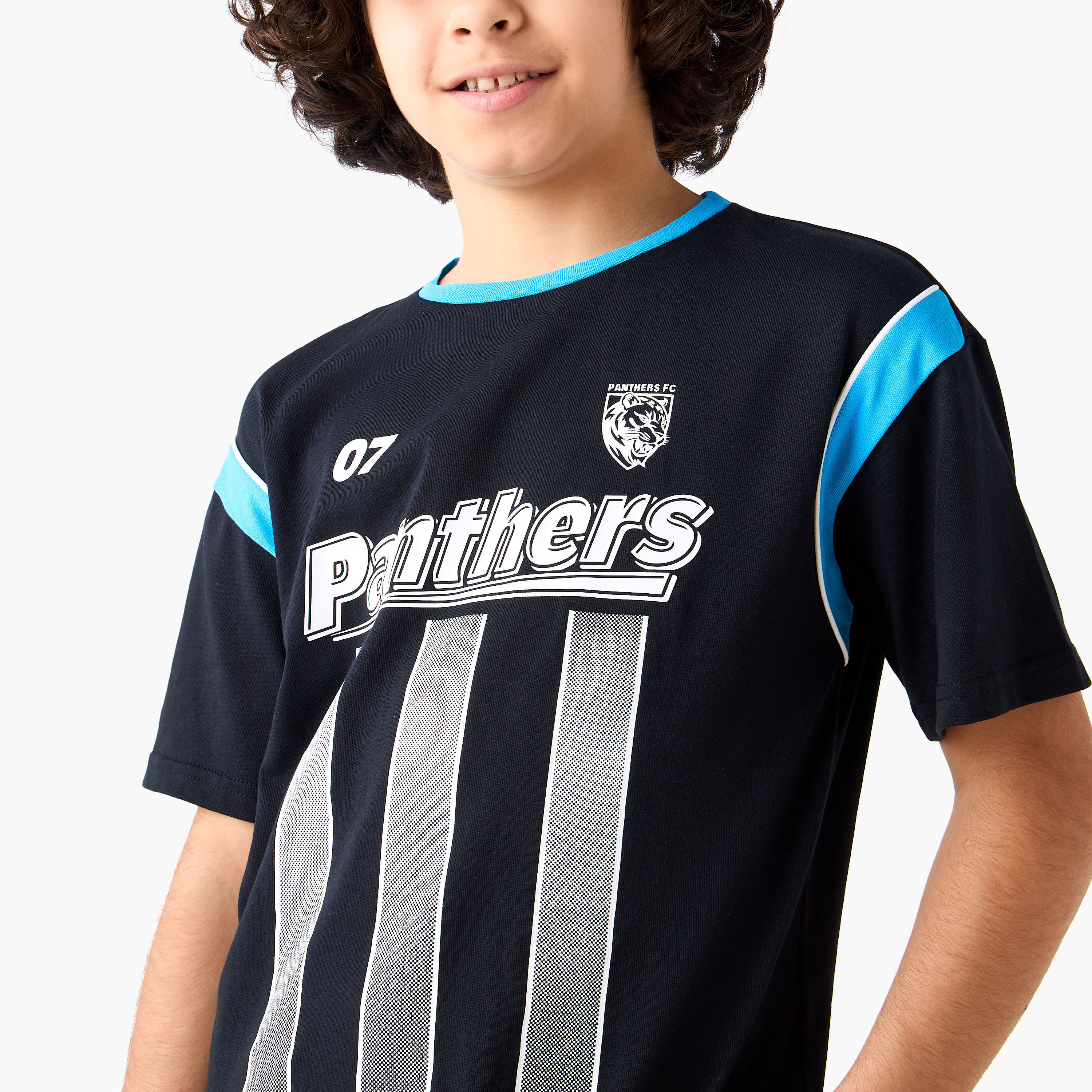 Juniors Crew Neck T-shirt and Shorts Set with Panthers Print-boys-clothing-setsandcoords-image-5