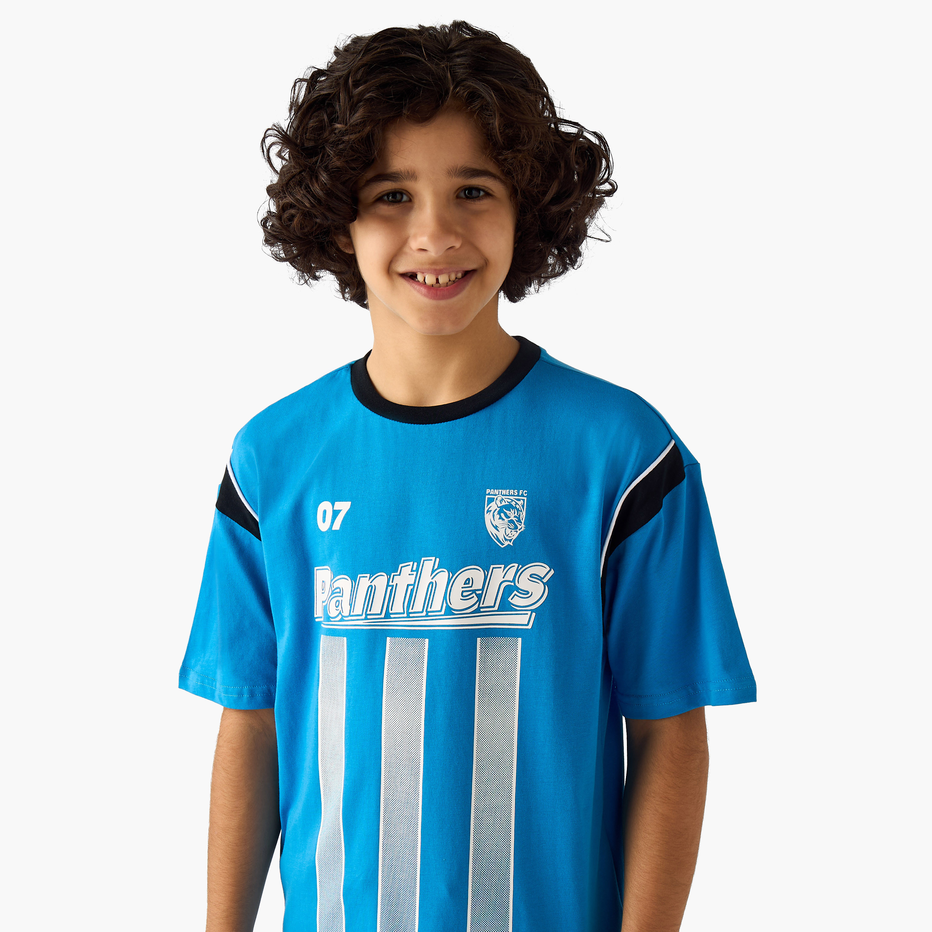 Juniors Crew Neck Short Sleeves T-shirt and Shorts Set with Panthers Print-boys-clothing-setsandcoords-image-5
