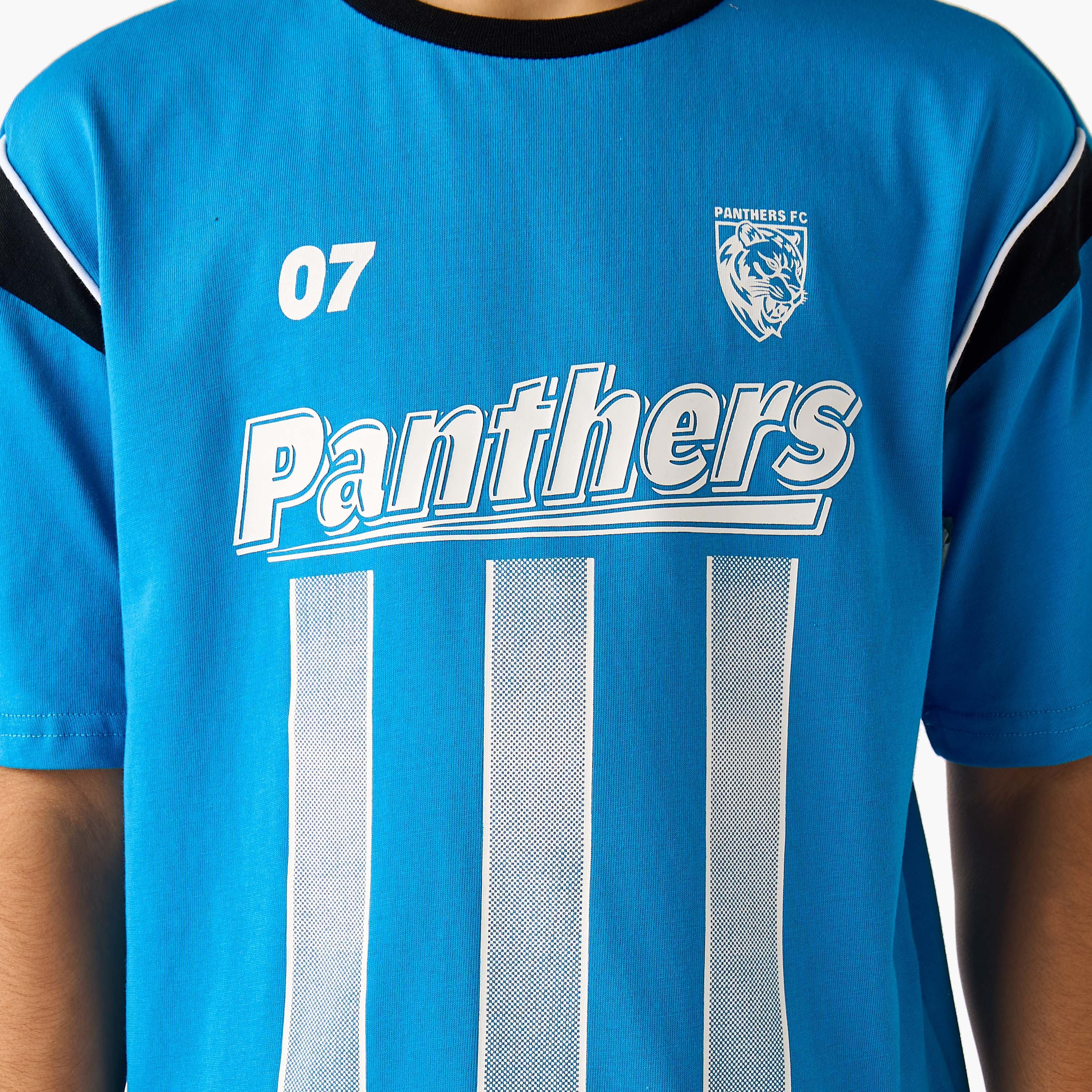 Juniors Crew Neck Short Sleeves T-shirt and Shorts Set with Panthers Print-boys-clothing-setsandcoords-image-6