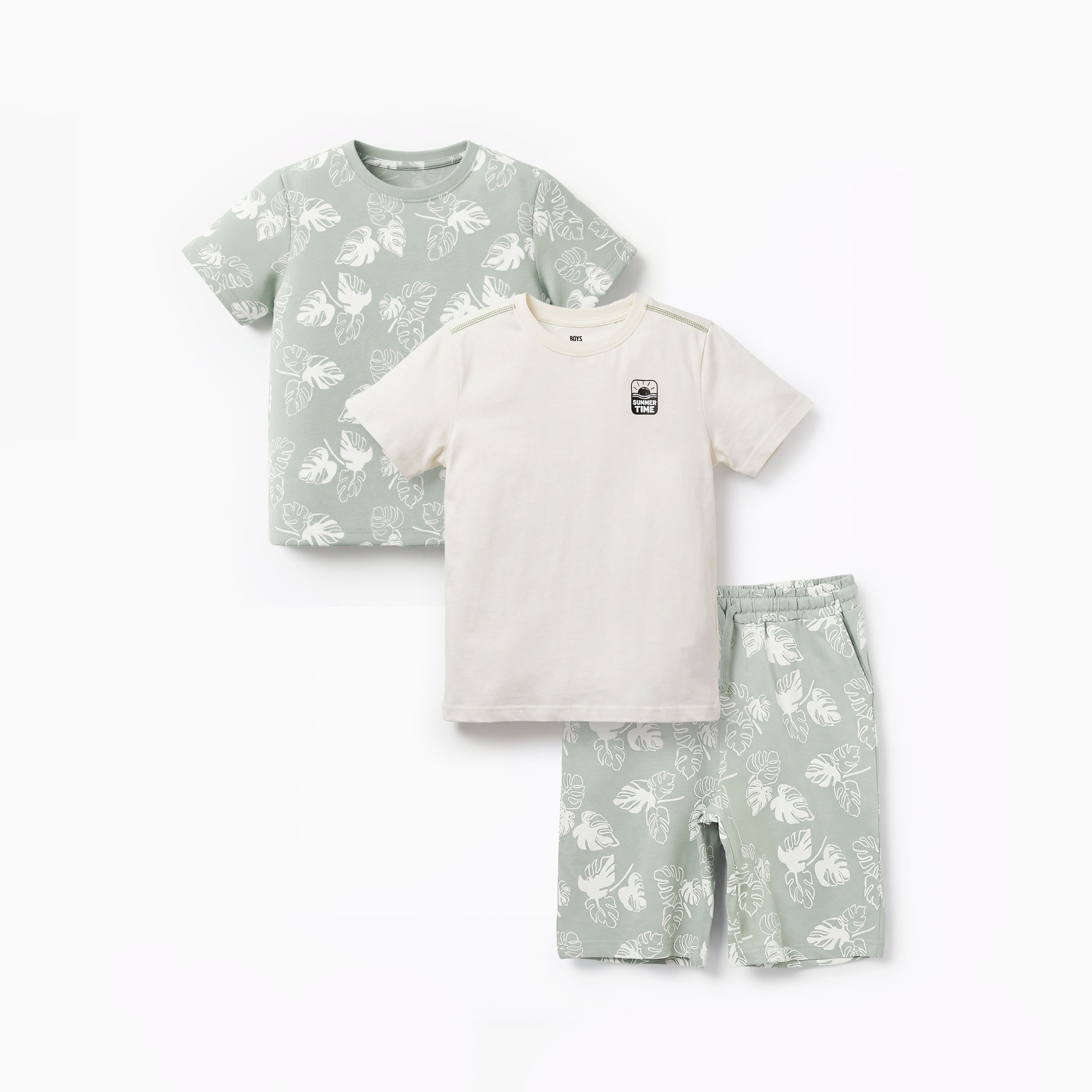 طقم شورت وتيشيرت بياقة ضيقة وطبعات متنوعة 3 قطع من جونيورز-boys-clothing-setsandcoords-image-1