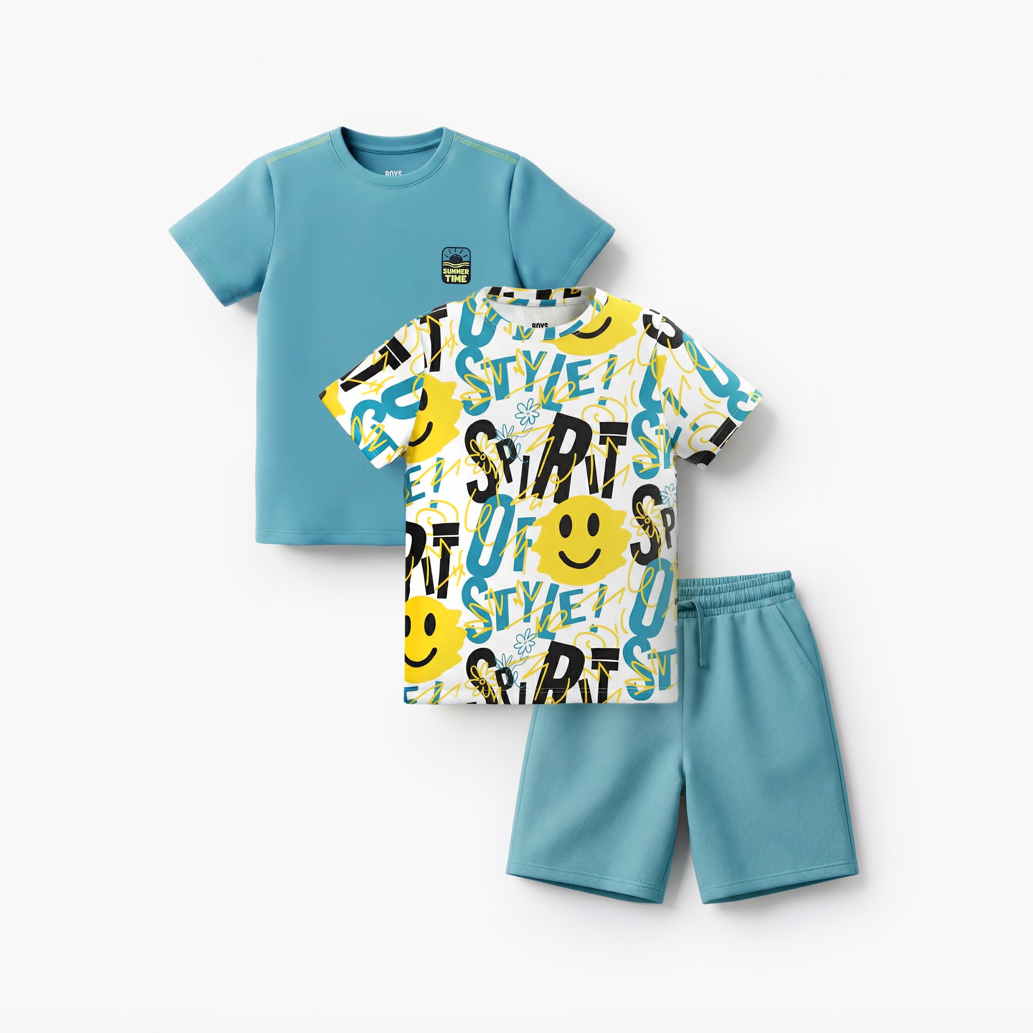Set of 3 Juniors Crew Neck Short Sleeves T-shirts and Shorts Set with  Graphic Print-boys-clothing-setsandcoords-image-1